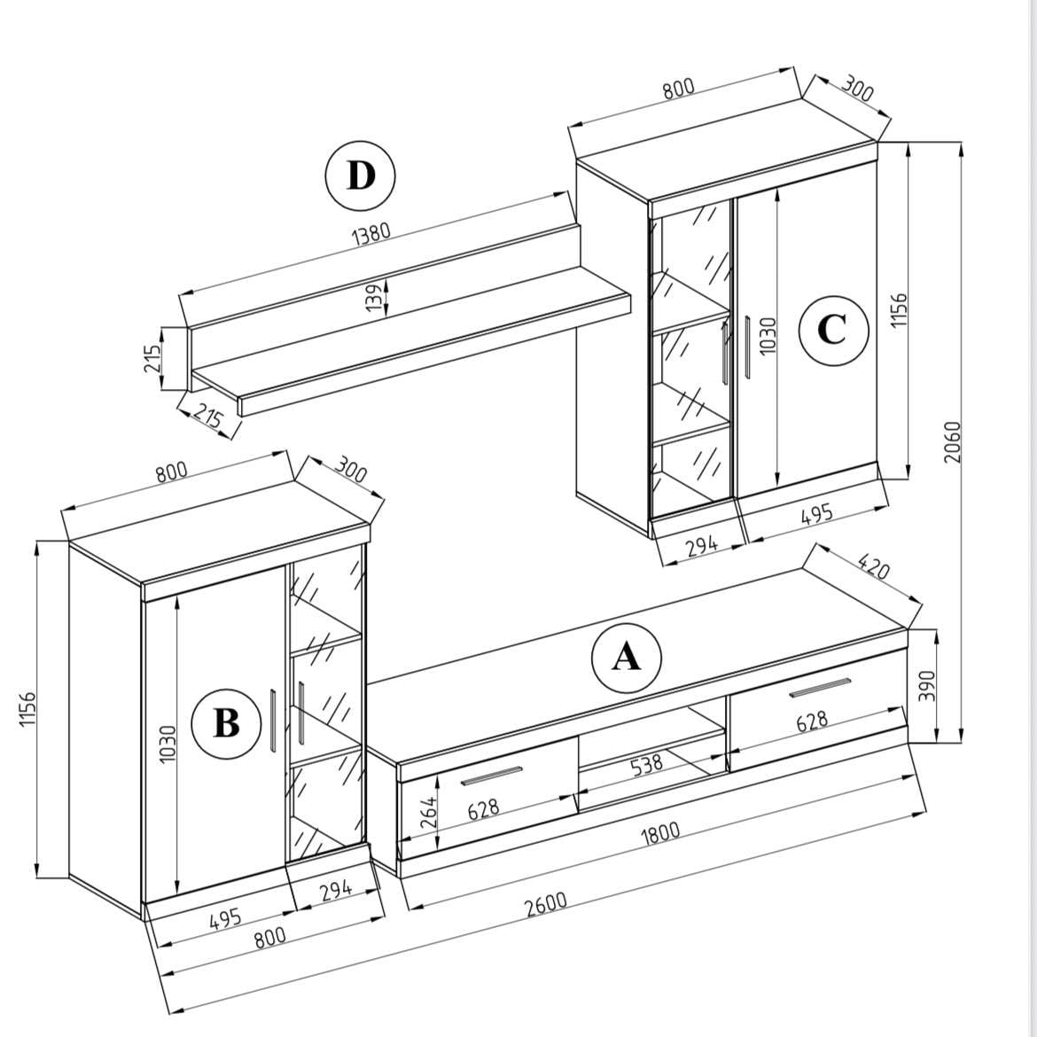 OTTO home Wohnwand »Cleo 2, Anbauwand, Wohnkombination, Wohnzimmer-Set« 4 Stk. tlg.