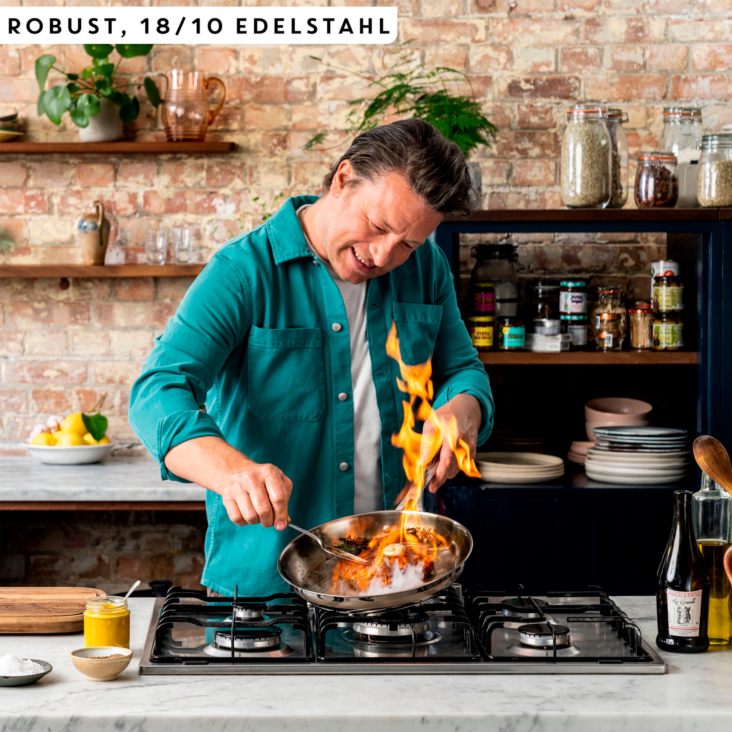 Tefal Bratpfanne »Jamie Oliver E31104 Cook Smart« Edelstahl 18/10 unbeschichteter Edelstahl, Thermo-Fusion, induktionsgeeignet