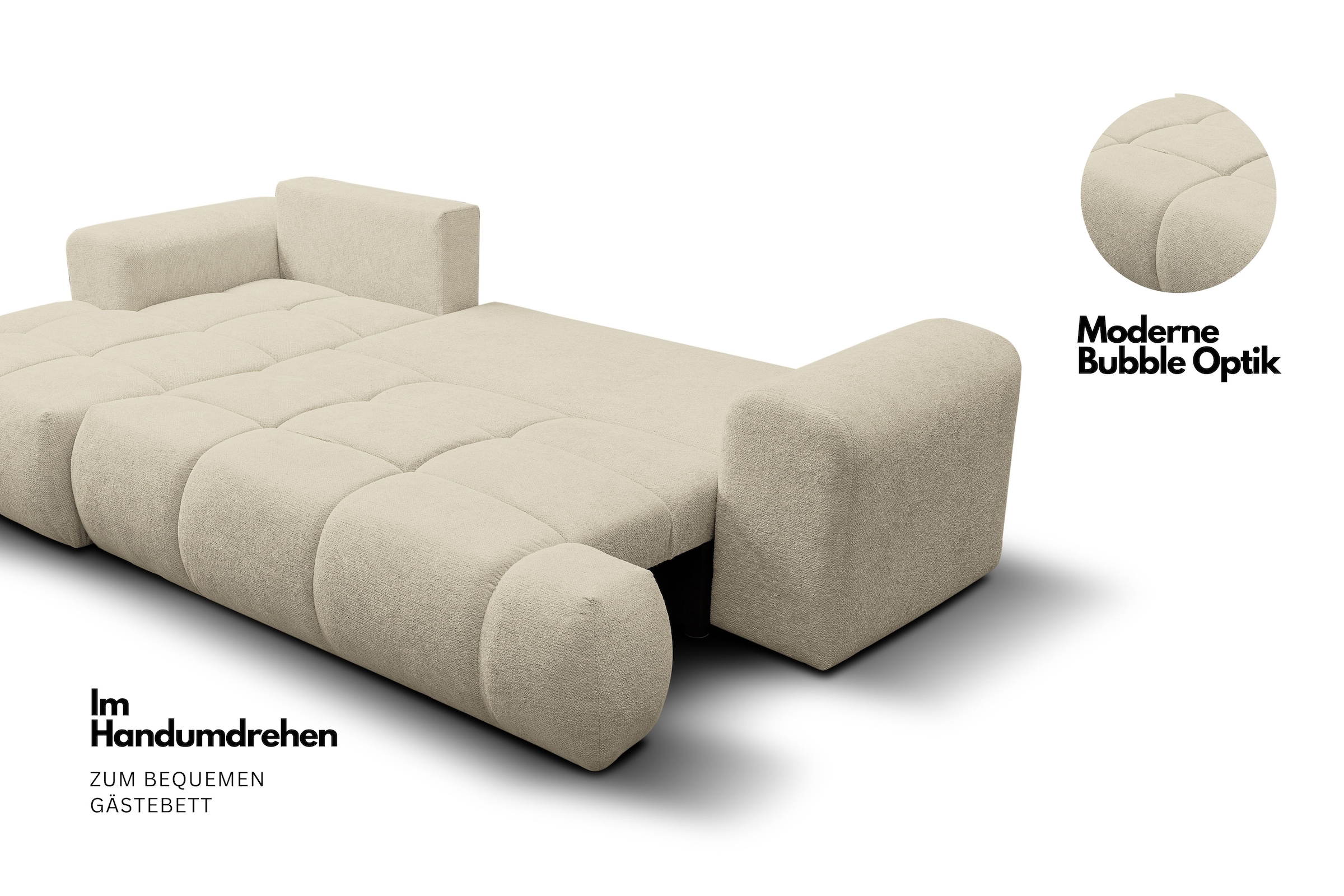 WERK2 Ecksofa »Ewela-Bubble, inkl. Bettfunktion & Bettkasten, bequem, Breite 265cm« moderner Boucle Bezug, Liegefläche 200/140cm