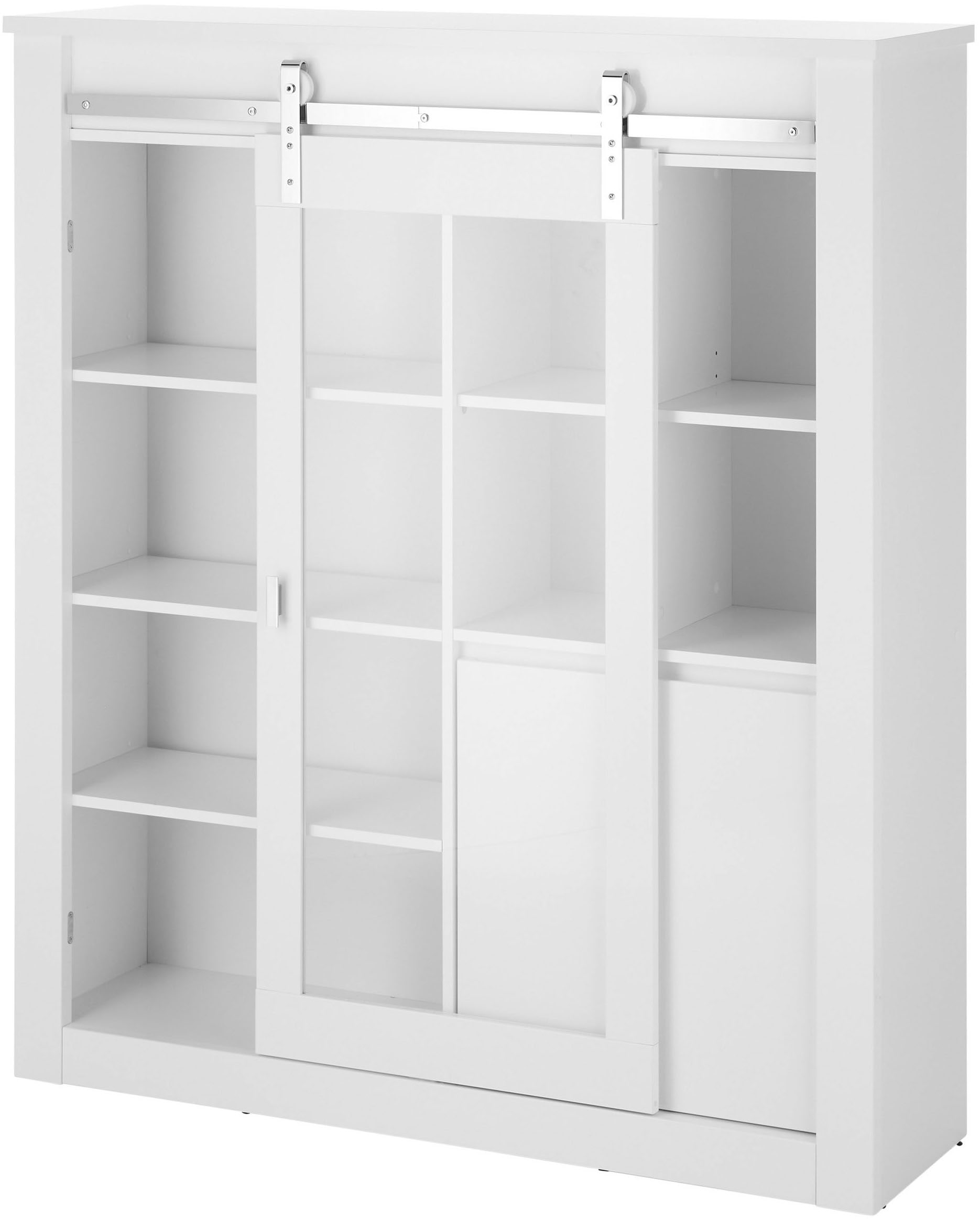 Home affaire Vitrine »Daytona, moderner Hochschrank, Glasvitrine in Weiß Hochglanz« mit Schiebetürenbeschlag in Chrom-Optik, ausreichend Stauraum