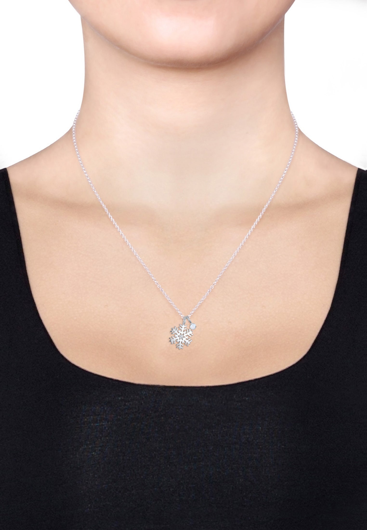 Elli Silberkette »Halskette Schneeflocke Topas Weiß 925 Sterling Silber«