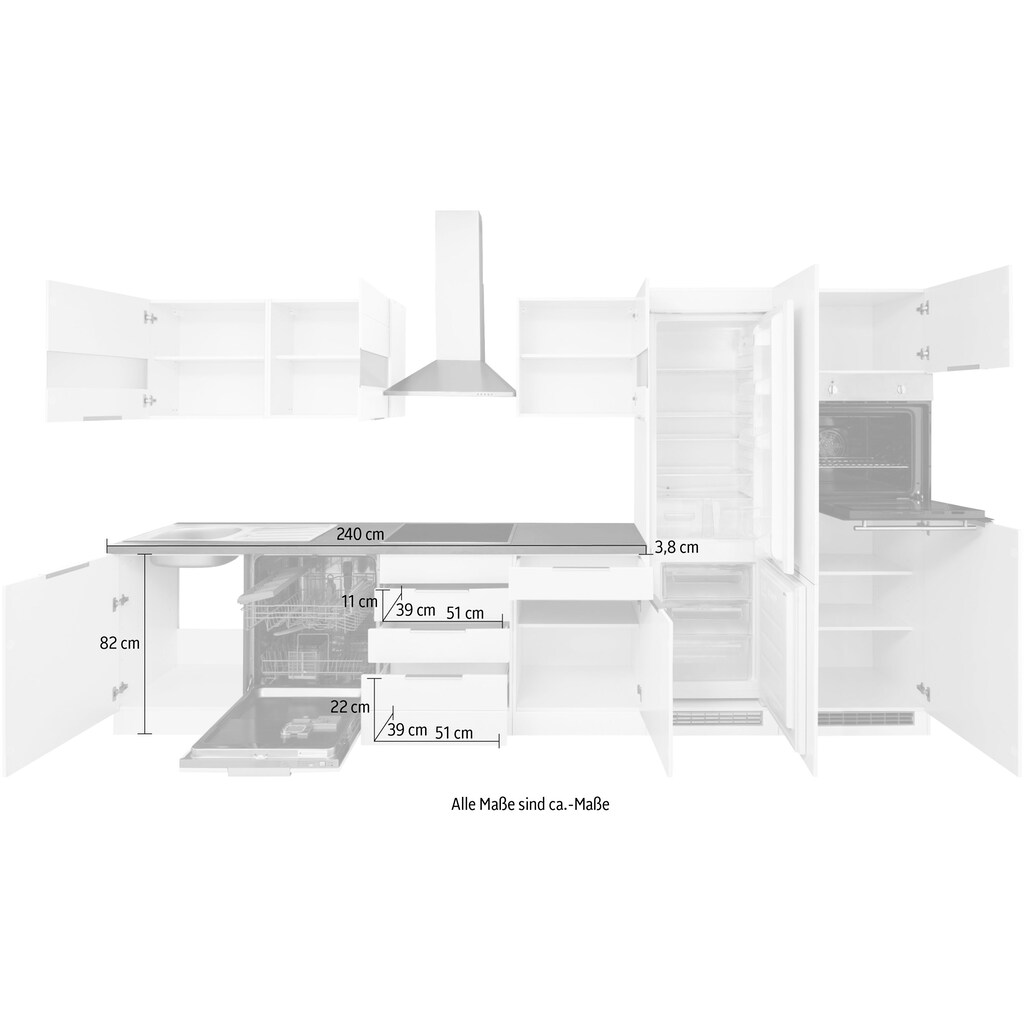 HELD MÖBEL Küche »Luhe«, 360 cm breit, wahlweise mit oder ohne E-Geräten, gefräste MDF-Fronten