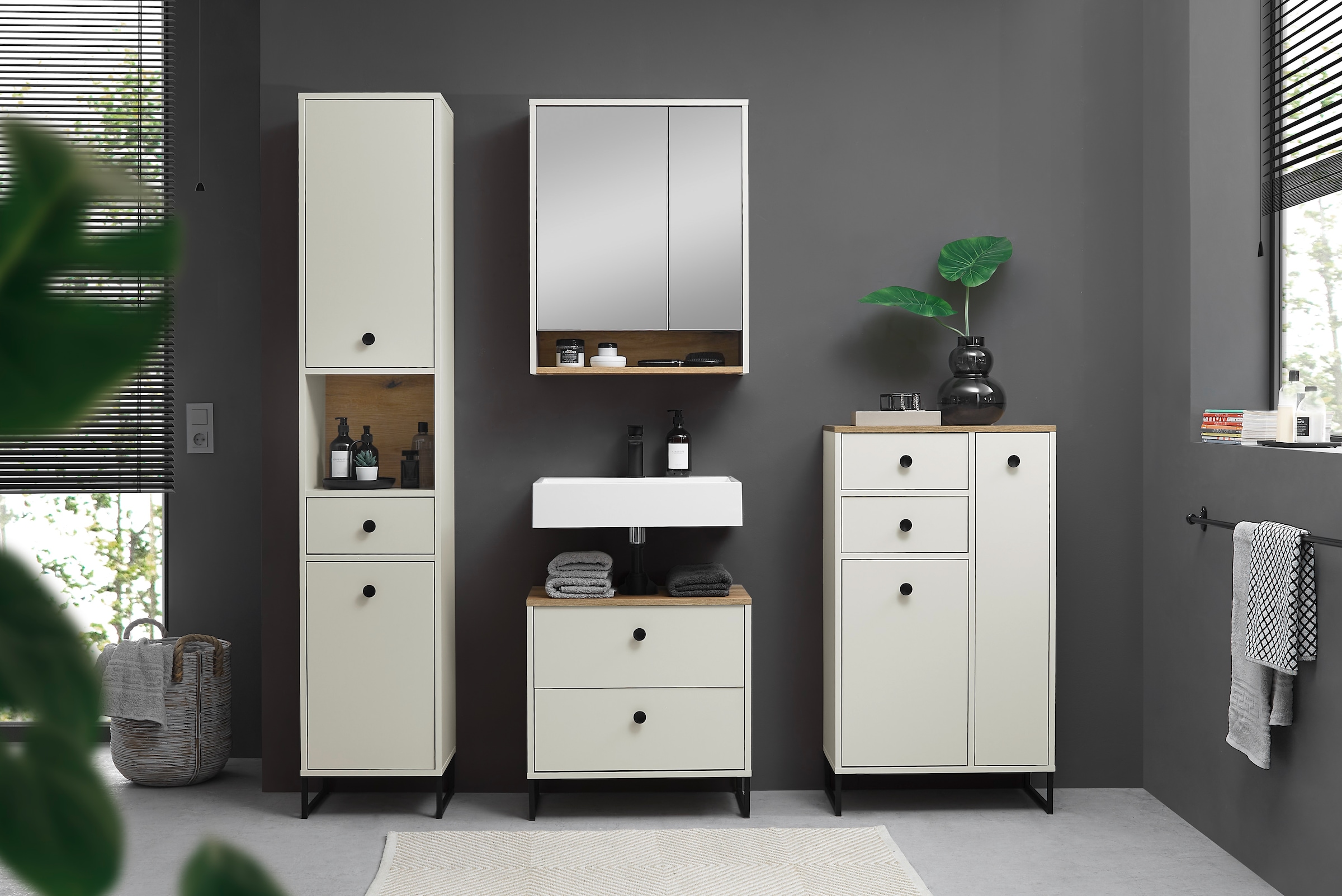 BASIC by Balculina Waschbeckenunterschrank »Linea« 1 Stk. tlg. Breite 60cm, U-Profil Füße, Unterflurauszug