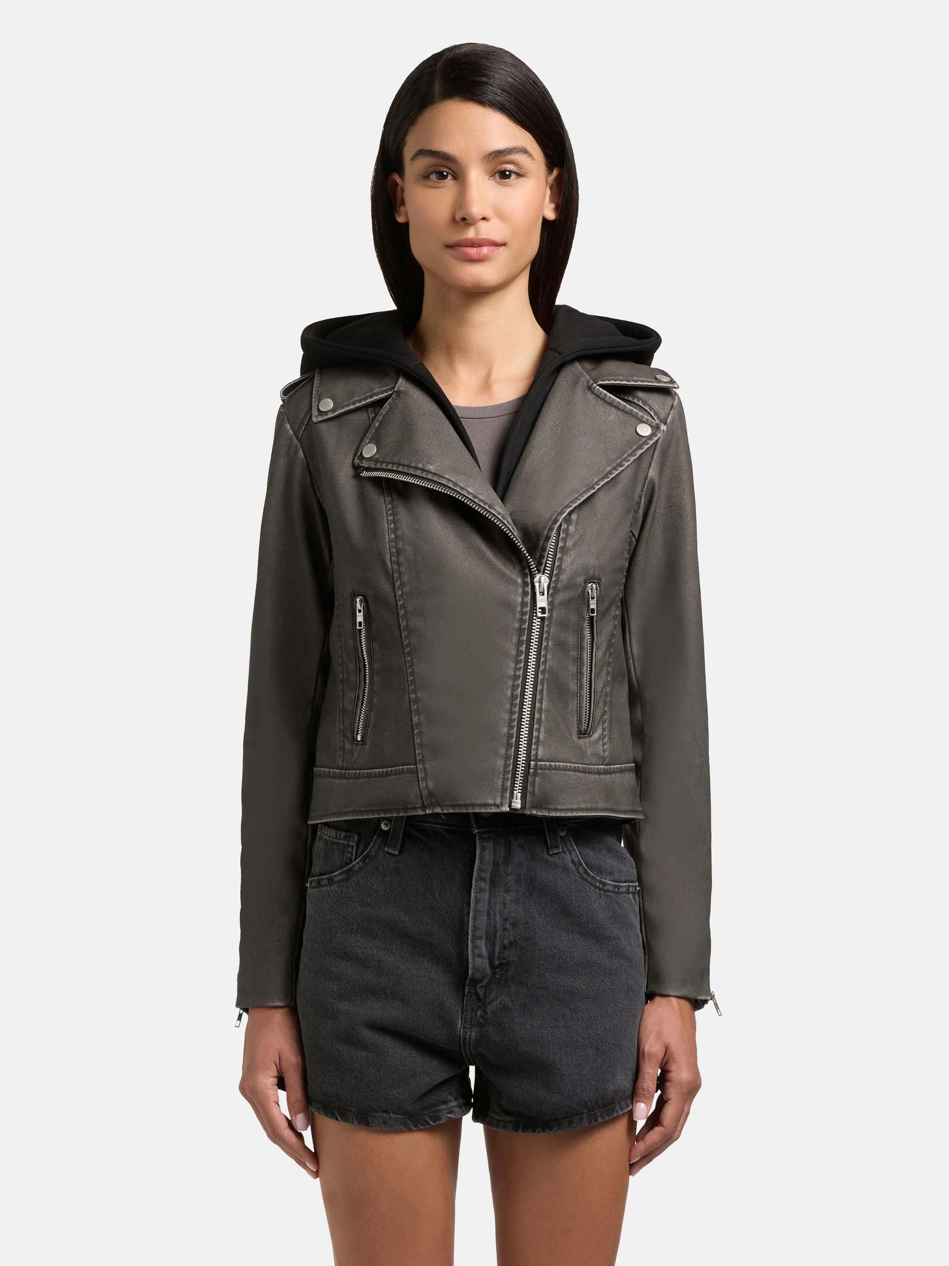 khujo Lederimitatjacke »Lederimitatjacke Yael« mit Kapuze Klassische Kunstlederjacke mit abnehmbarer Kapuze
