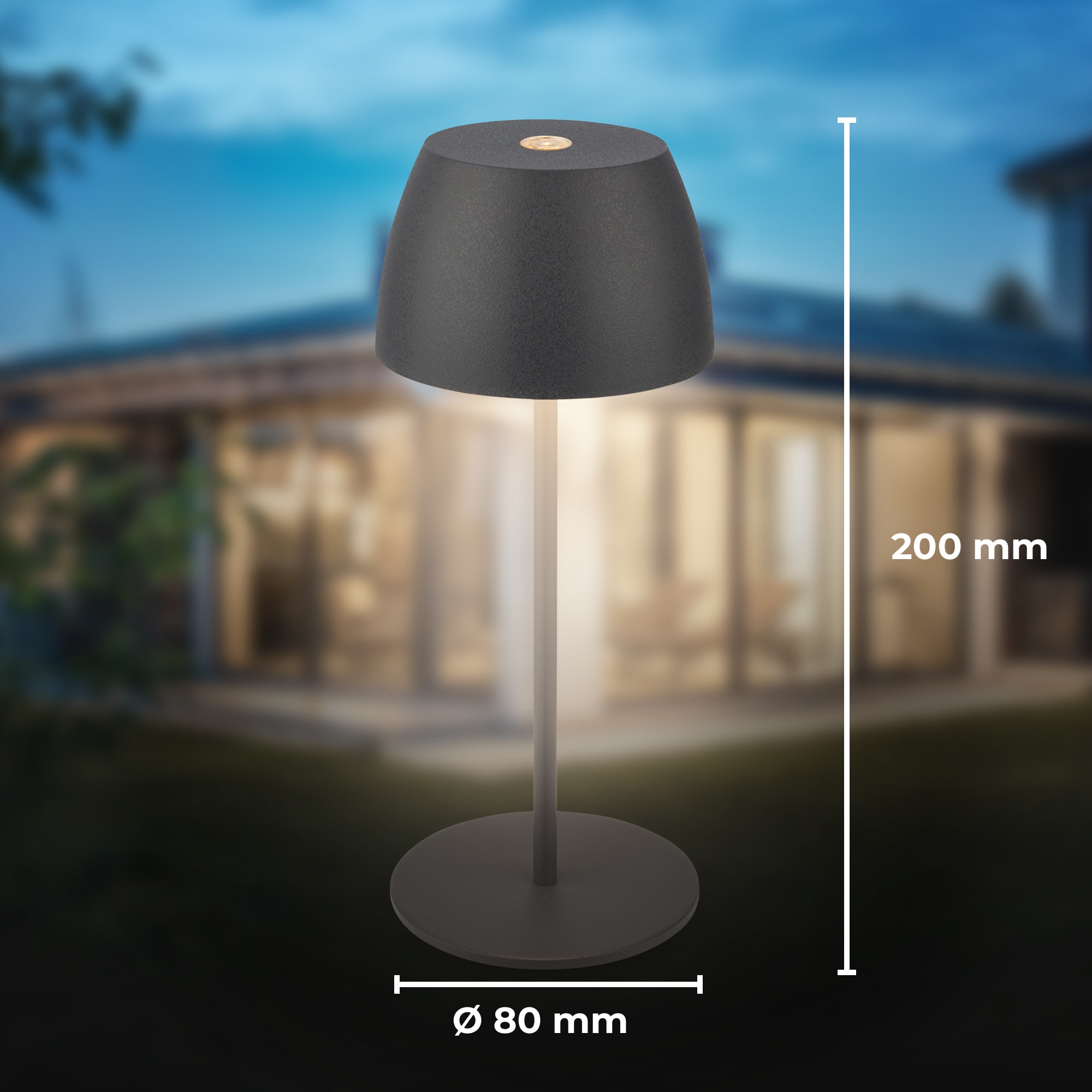 B.K.Licht Außen-Tischleuchte »BK_TL1606 Mini Akku LED Tischlampe, Touchdimmer, mit USB-C« LED-Modul 1 Stk. Extra-Warmweiß 2.700 K, 150Lm, 2,5W, Akku wechselbar, max. 24h Leuchtdauer, Anthrazit