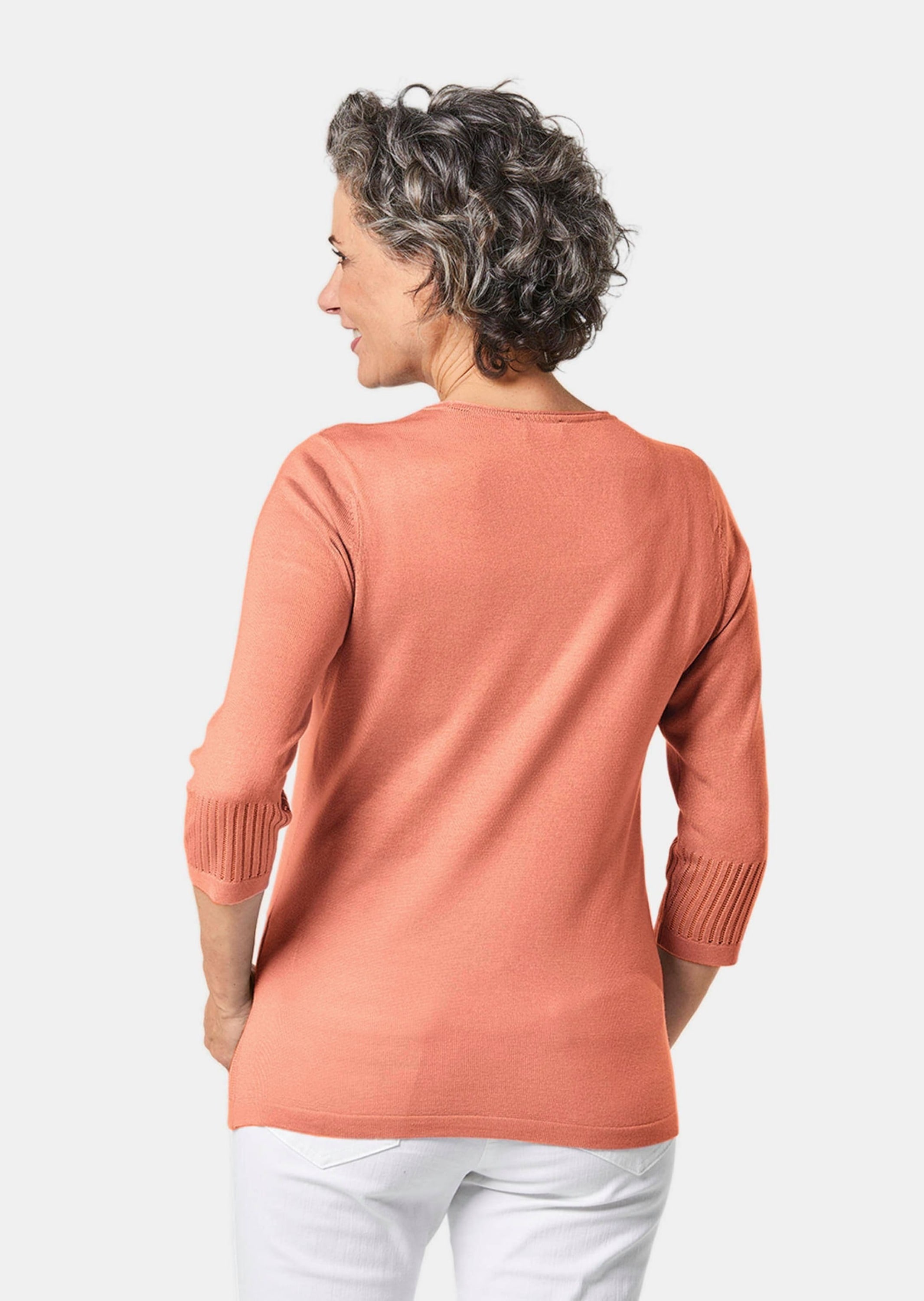 GOLDNER 3/4 Arm-Pullover »Kurzgröße Gepflegter Ajour-Pullover mit femininen Durchbrüchen«