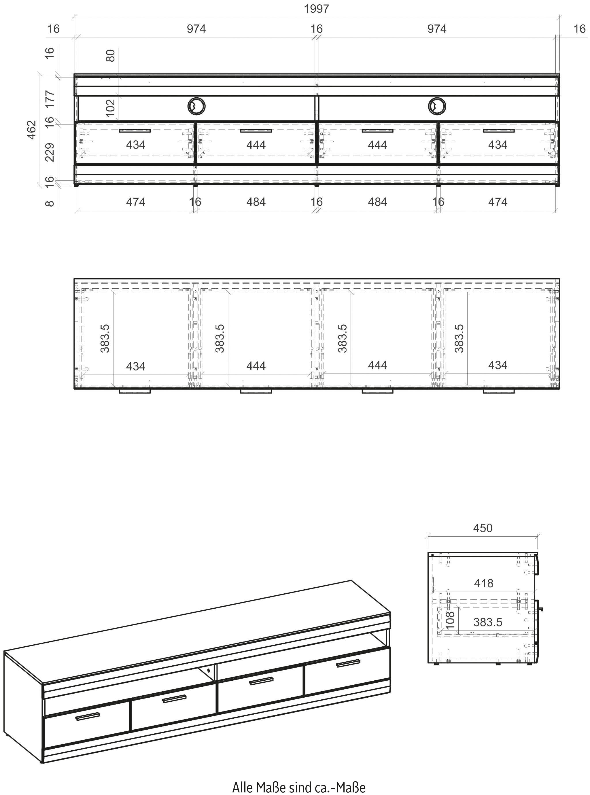 INOSIGN Lowboard »SCARA«, mit Applikation Zinneiche Dekor, Breite 200 cm, mit Softclose-Funktion