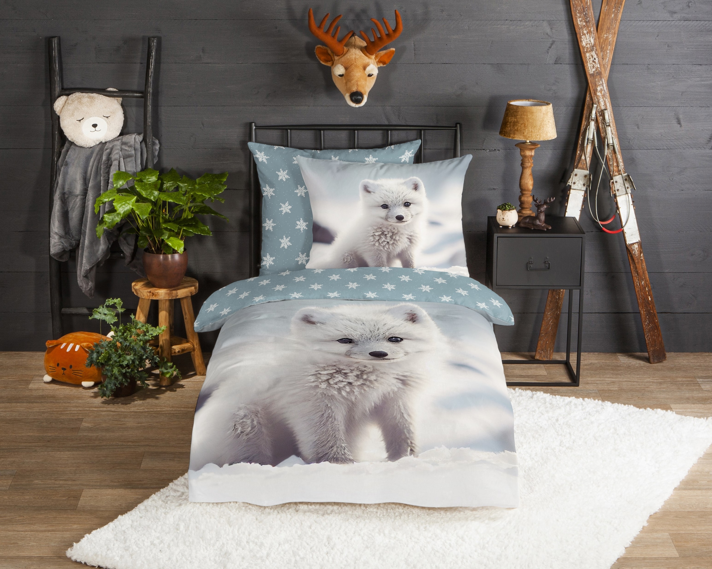 good morning Kinderbettwäsche »Toss«, Flanell, Biber, 135x200, Winter, Warm, Wende, Kind, Schnee, Weißfuchs