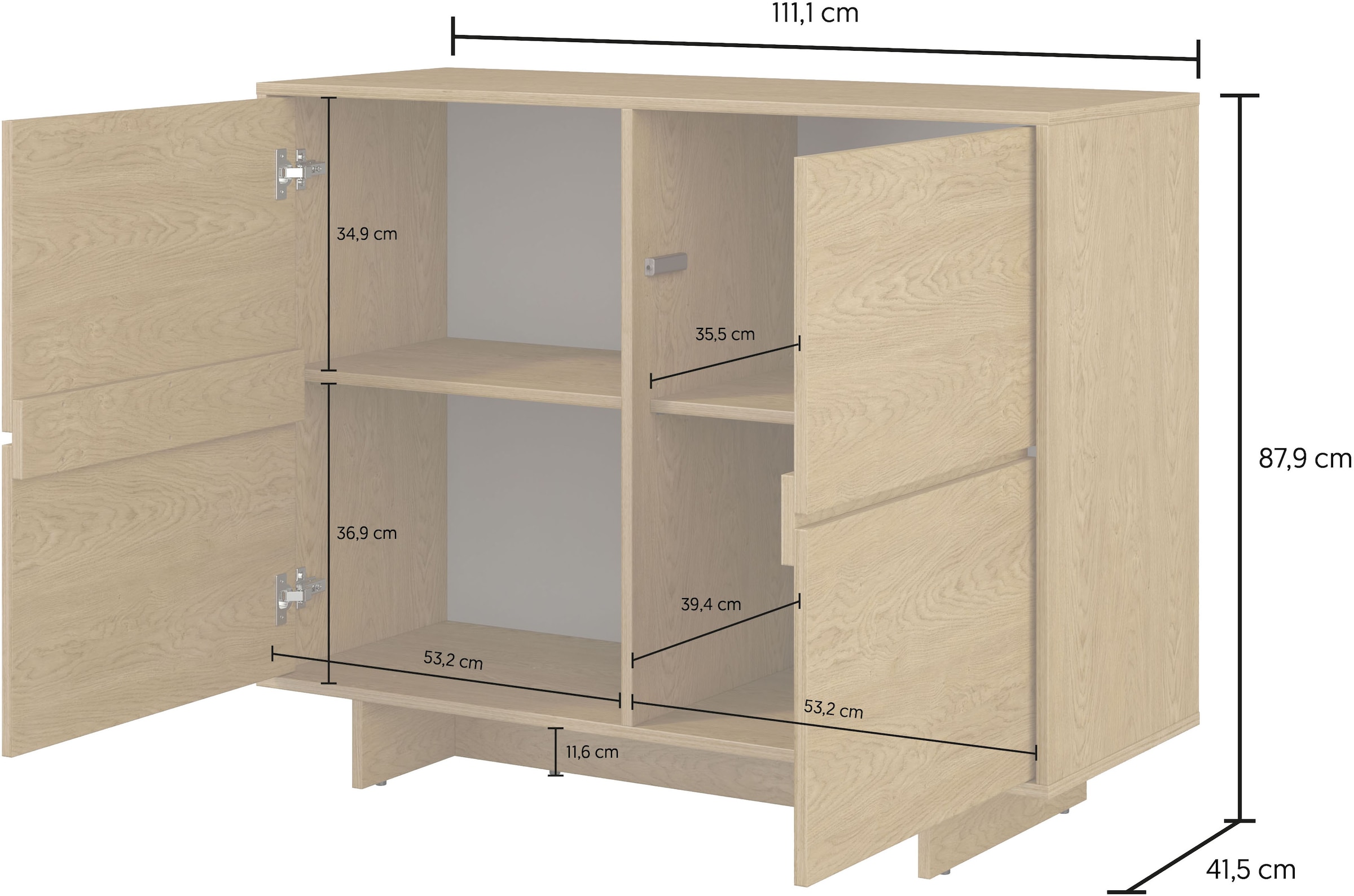 OTTO home Sideboard »Tatami, Stilvolle, moderne grifflose Kommode 2 Türen, Breite 111cm« Anrichte mit viel Stauraum, Böden verstellbar, push-to-open-Funktion