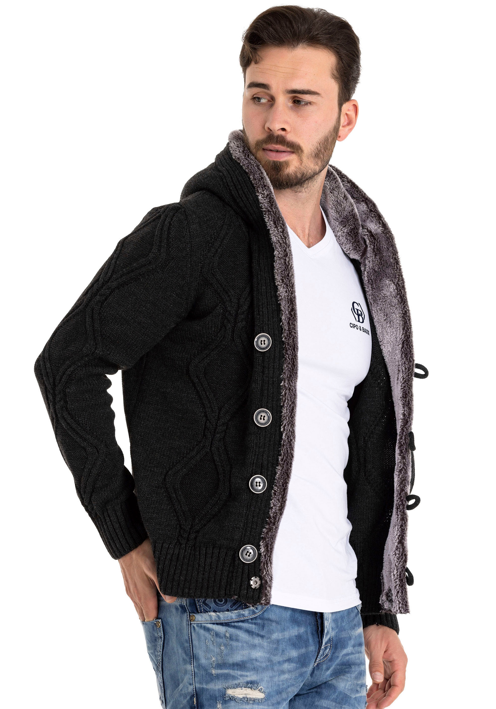 Cipo & Baxx Kapuzenstrickjacke