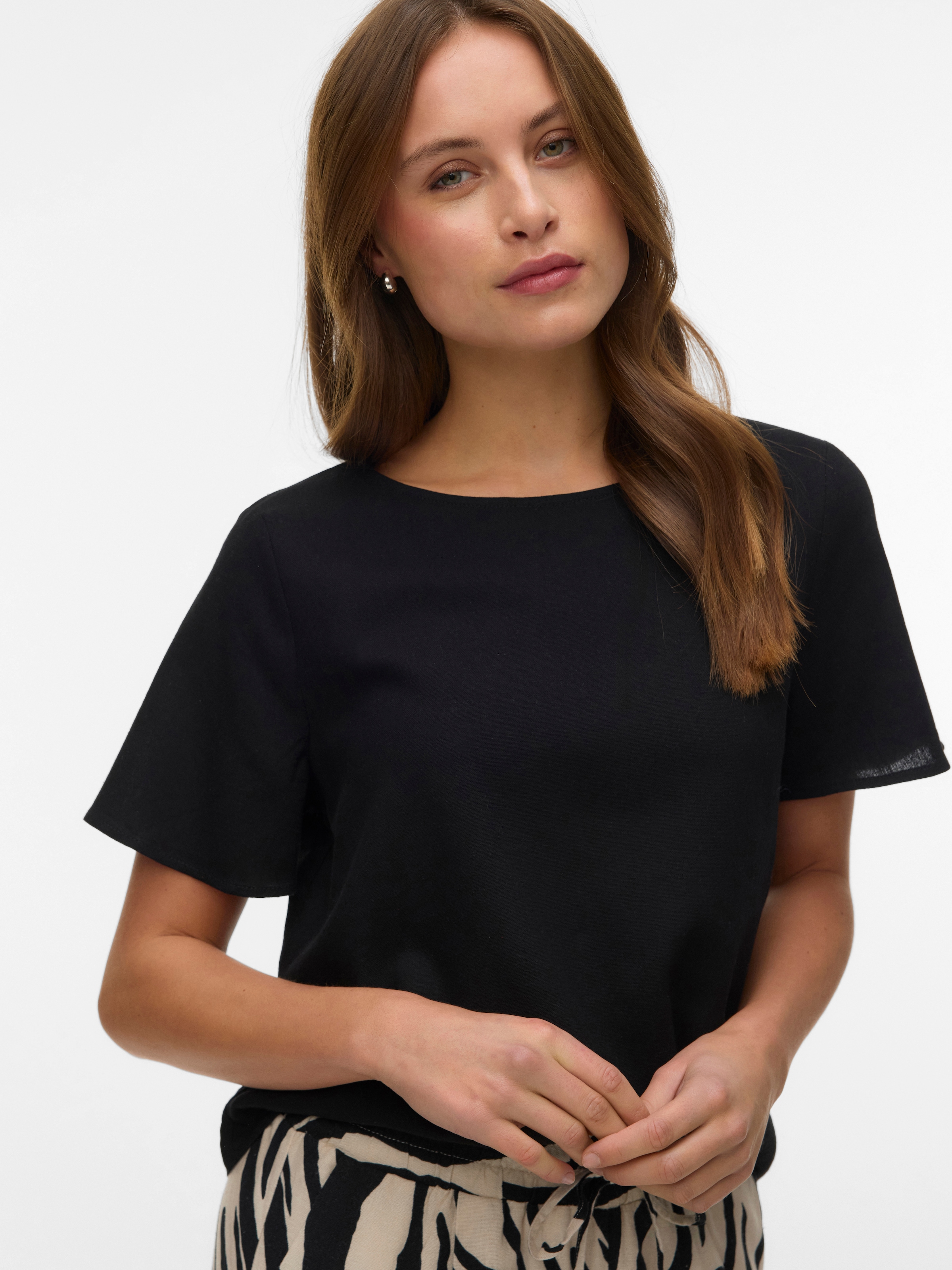 Vero Moda Blusenshirt »VMMYMILO SS O-NECK TOP WVN GA« mit Leinen