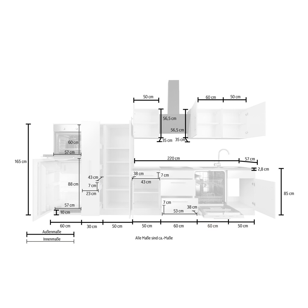 wiho Küchen Küchenzeile »Cali«, mit E-Geräten, Breite 360 cm