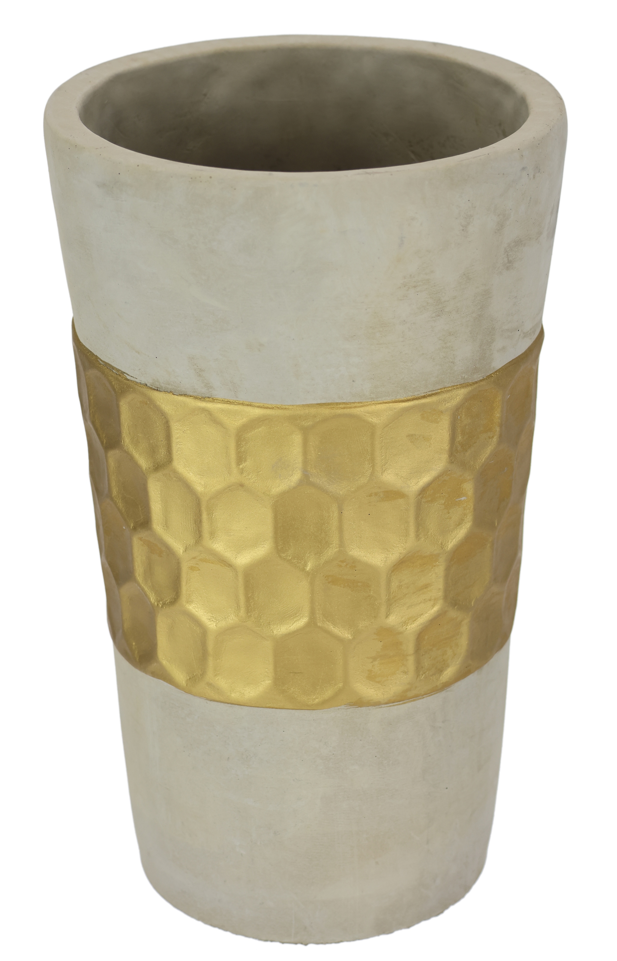 I.GE.A. Dekovase »Goldverzierte Blumenvase«, (1 St.), Vase Zylindervase mit goldener Struktur grau gold Betonoptik Tischvase