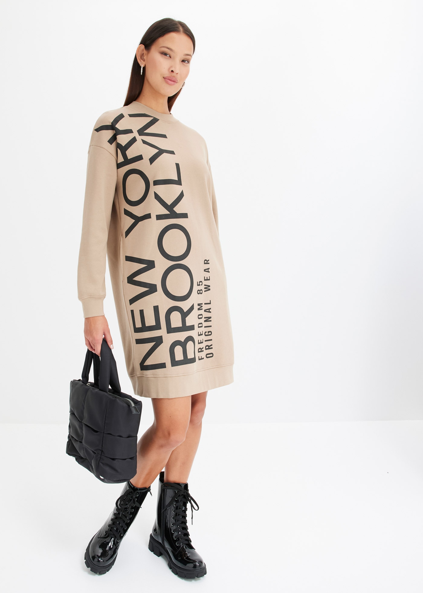 bonprix Sweatkleid »Oversize-Sweatkleid aus weichem Baumwoll-Mix« Oversize-Sweatkleid aus weichem Baumwoll-Mix