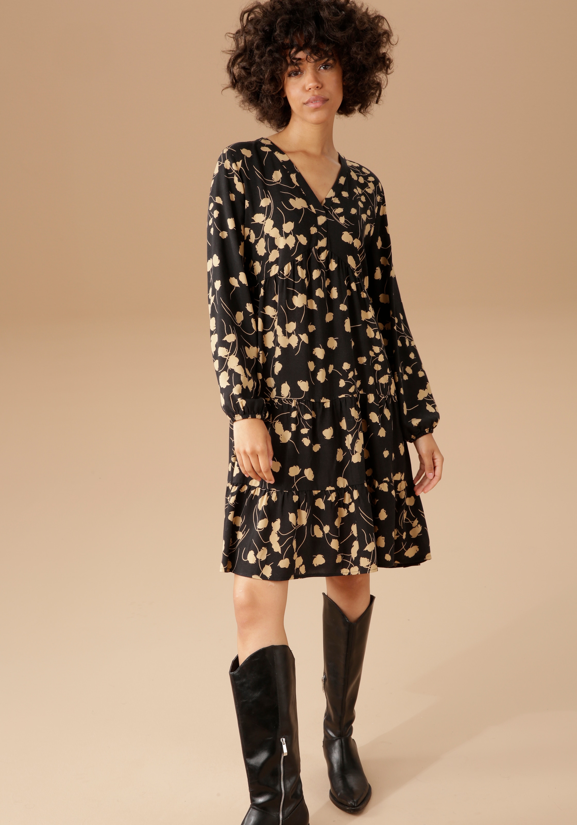 mit Aniston graphischem Blumendruck CASUAL Blusenkleid, bei