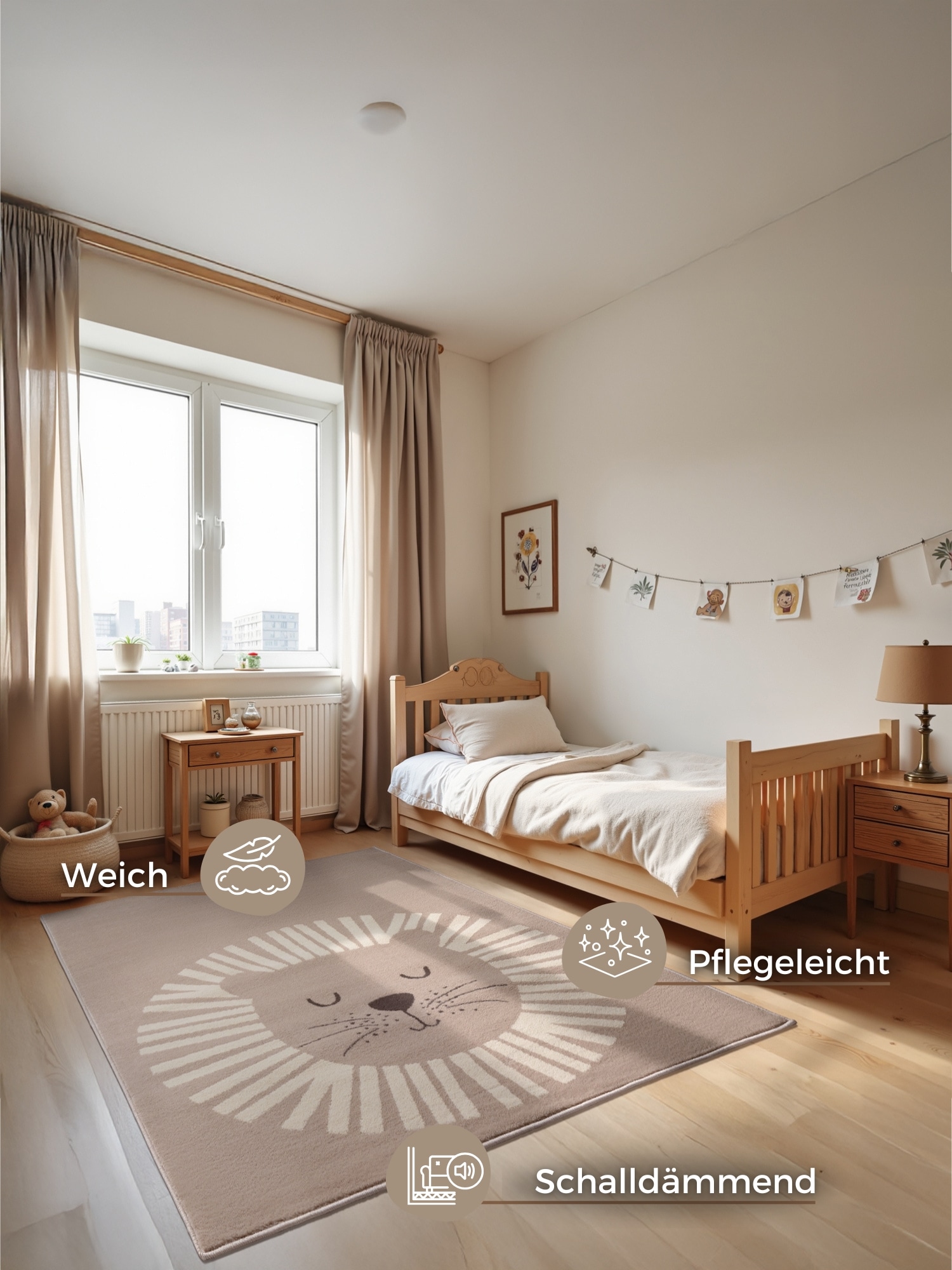 HANSE Home Kinderteppich »Happy Lion«, rechteckig, 8 mm Höhe, Spielteppich, fest, Kinderzimmer, Kurzflor, Spielunterlage