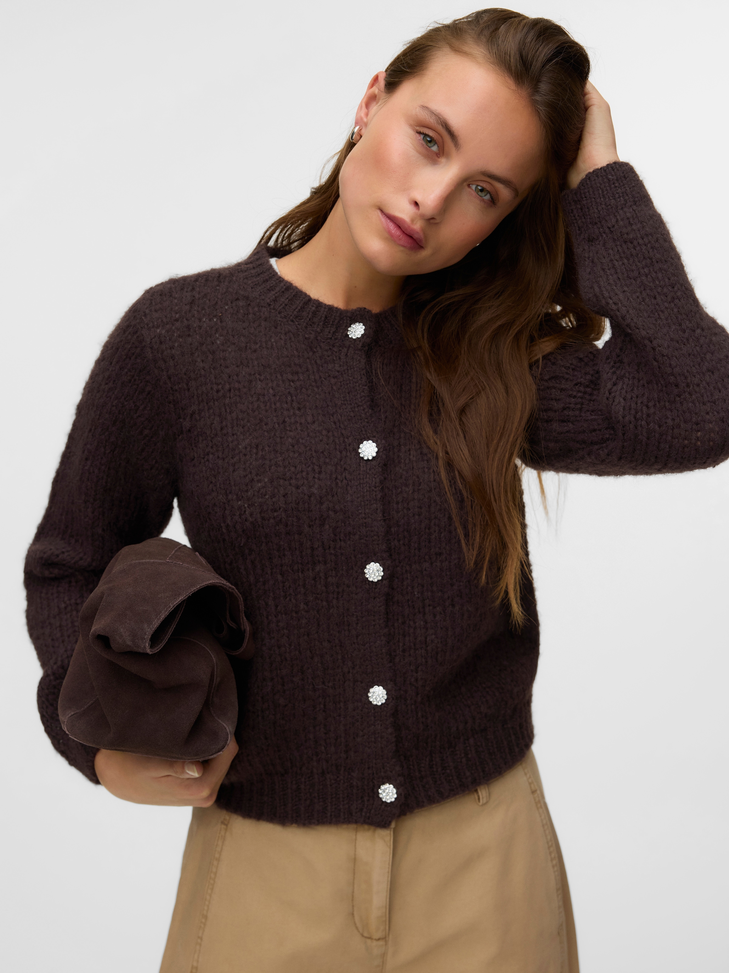 Vero Moda Strickjacke »VMMAYBE JEWEL LS O-NECK CARDIGAN NOOS« Kunstfaser, loose fit