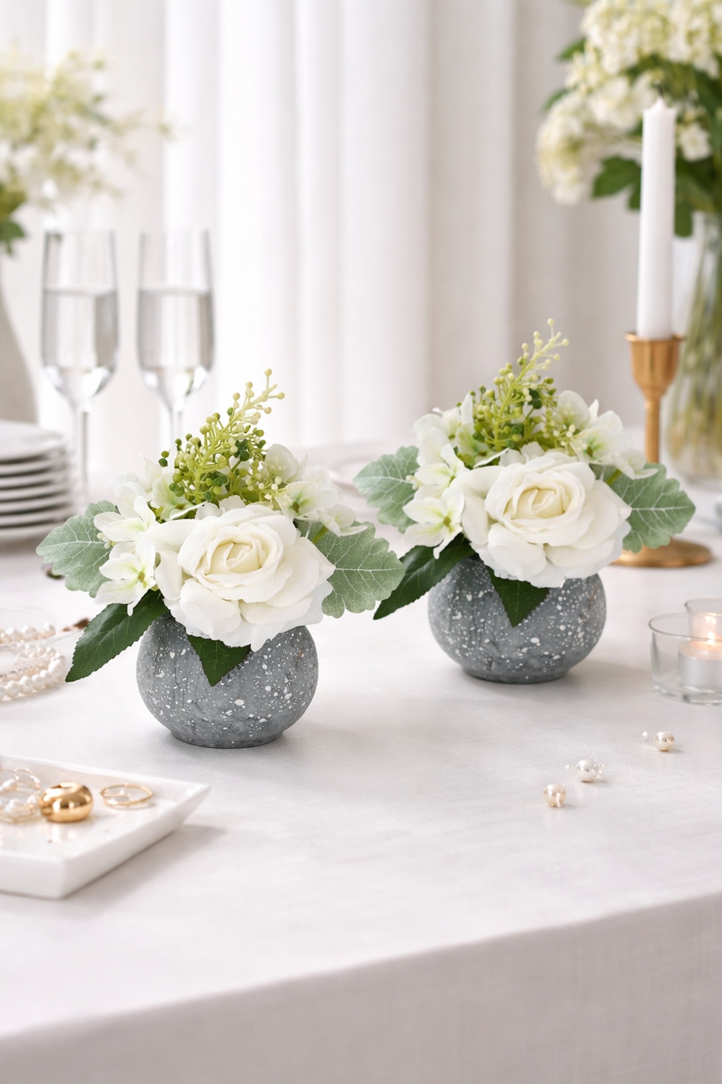 I.GE.A. Kunstblume »Arrangement Rose und Hortensie im Topf 2er Set« Blumengesteck künstlich Dekoblume Hochzeitsdeko Kunstpflanze Blume