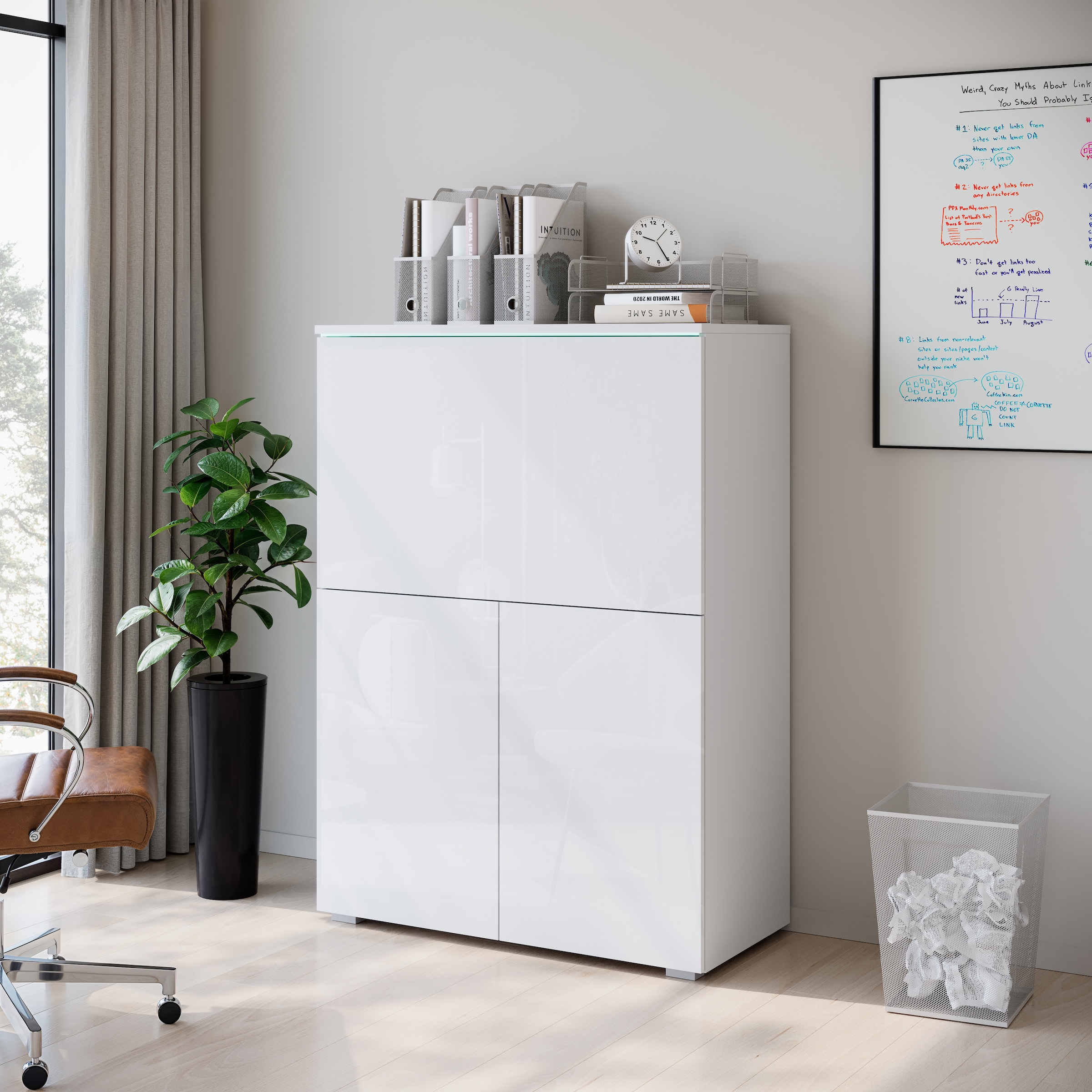 INOSIGN PC-Schrank »Vera, Sekretär, Home-Office-Schreibtisch«, (1 St.), Multifunktional mit Stauraum, klappbare Tischfläche, LED, B 90 cm