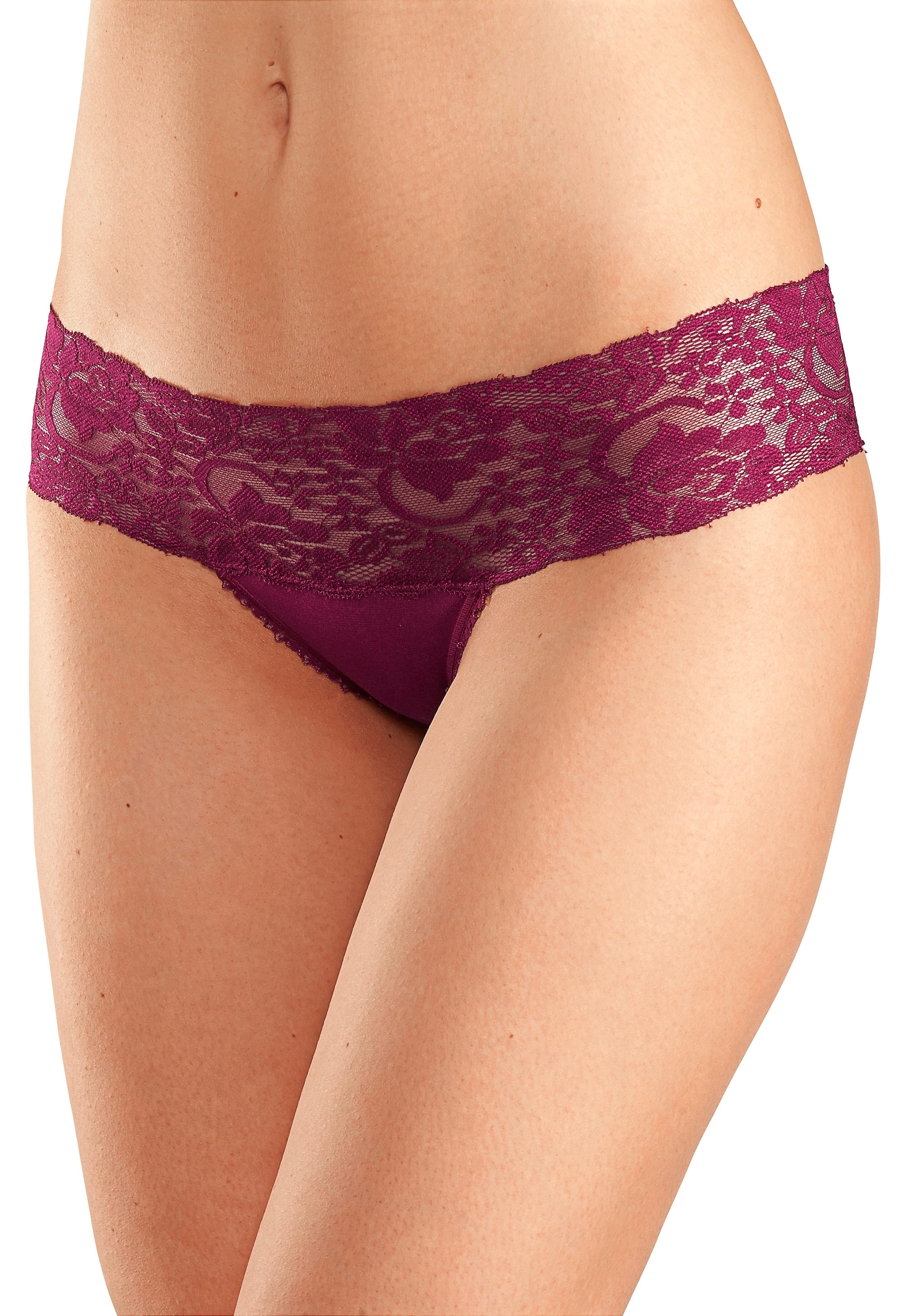 Vivance Brasilslip, (3er-Pack), aus elastischer Baumwolle mit floraler Spitze