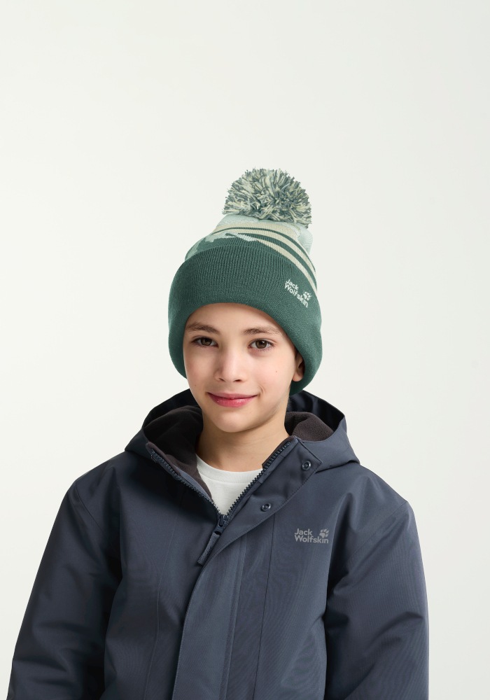 Jack Wolfskin Bommelmütze »STRIPY POMPOM BEANIE K« Bommelmütze für Kinder, warm, bequem