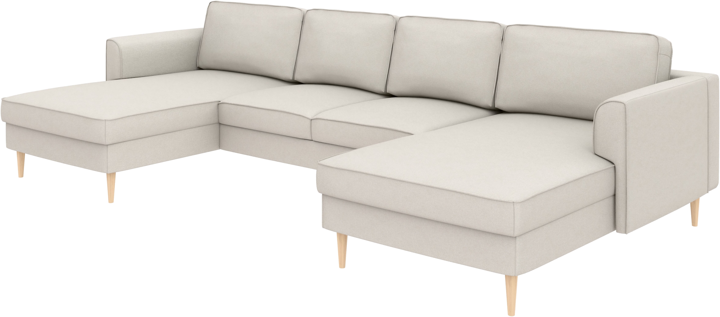 Home affaire 1100000002199 »Booster, whlw. mit Schlaffunktion & Bettkasten, Fuß Buche lackiert« Sofa in U-Form, Breite 305 cm, in Cord oder Struktur