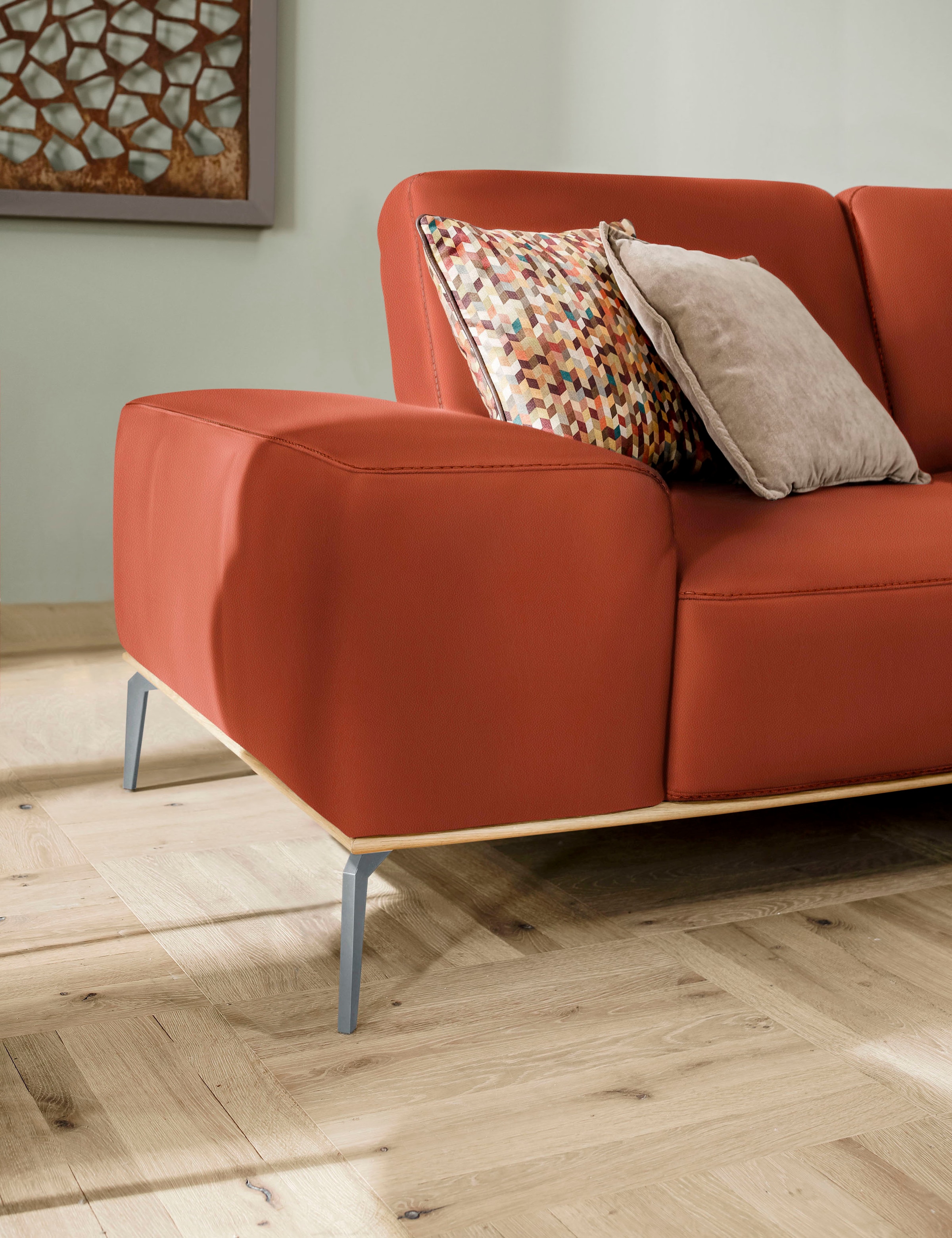 W.SCHILLIG Ecksofa »run, Designsofa mit tollem Sitzkomfort, bequem, L-Form«, mit elegantem Holzsockel, Füße in Silber matt, Breite 279 cm
