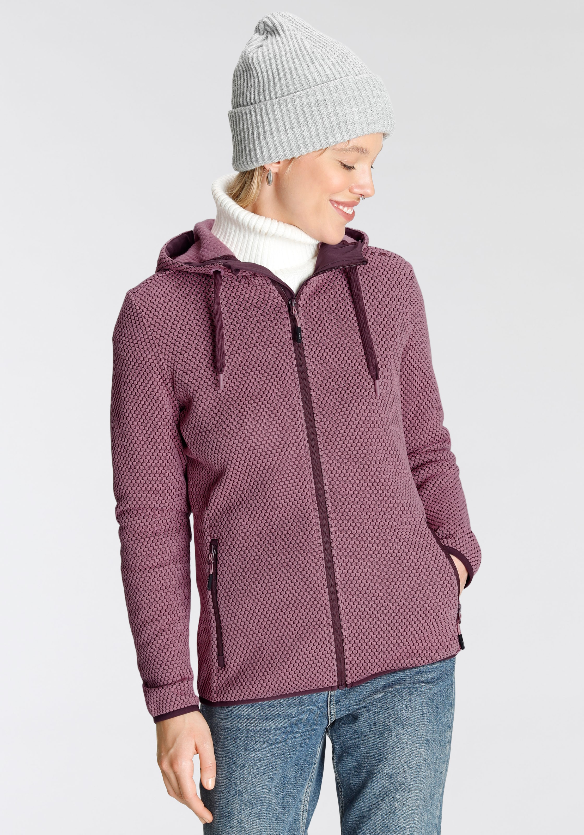CMP Strickfleecejacke, mit Kapuze, Wärmend & windabweisend & Atmungsaktiv
