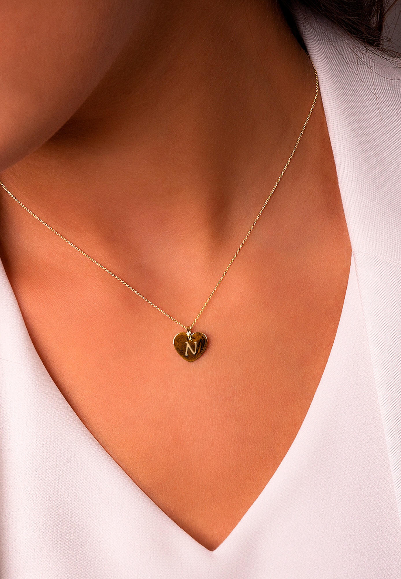 ONE ELEMENT Kettenanhänger »Herz mit Gravur N Buchstaben Anhänger aus 333 Gelbgold«