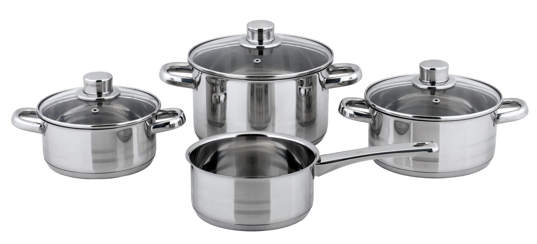 CS Koch-Systeme Topf-Set "BELM" Set, je 1 Kochtopf 16/18/20 cm, 1x Stielkasserolle 16 cm, 7 Stk. tlg. Edelstahl