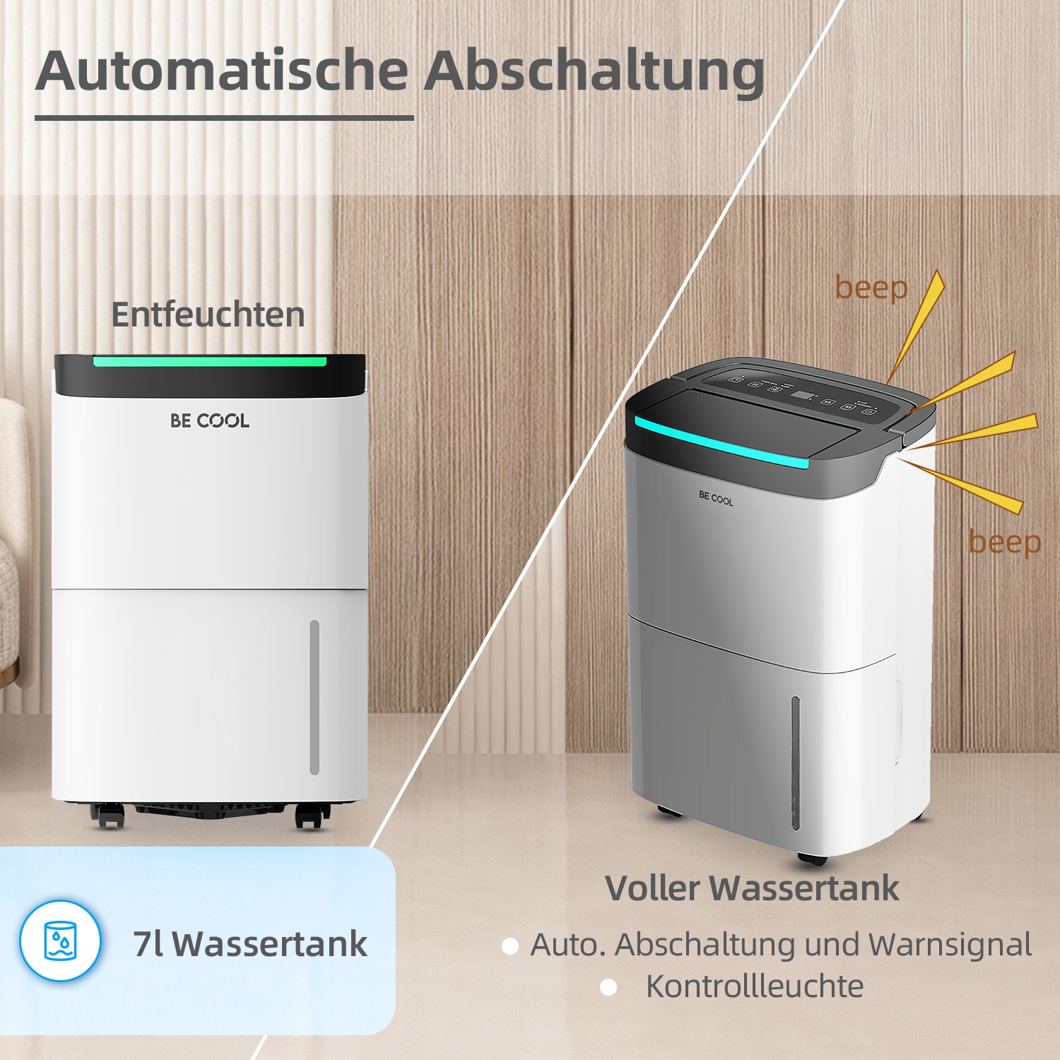 be cool Luftentfeuchter »BC50LEF2301«, für 125 m³ Räume, Entfeuchtung 50 l/Tag