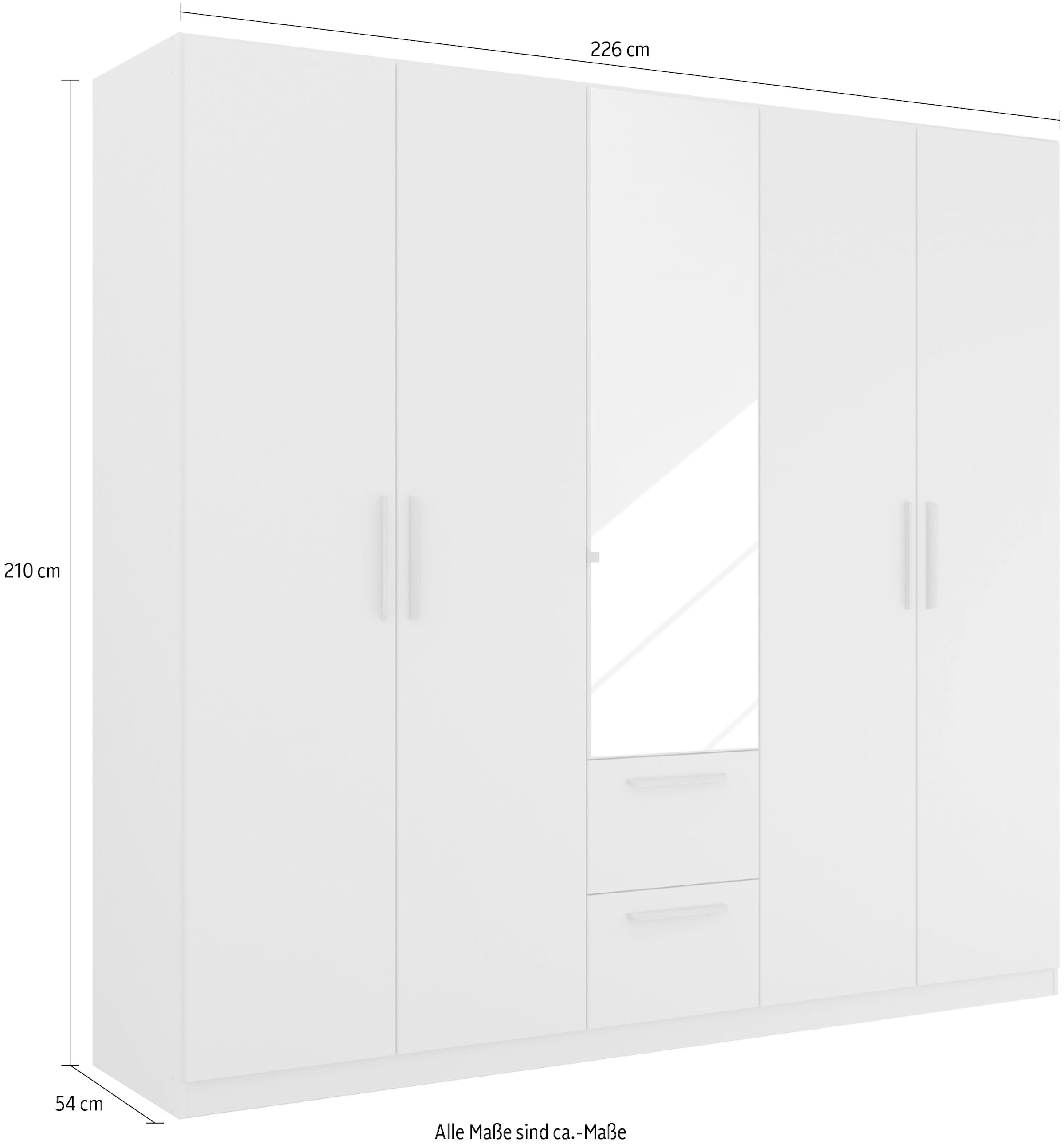 rauch Kleiderschrank »Skandi by Quadra Spin Schlafzimmerschrank«, im Landhaus-Stil mit Massivholzgriffen, mit Schubladen und Spiegel