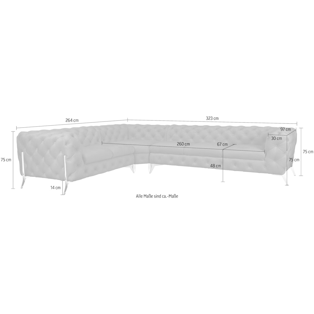 Leonique Chesterfield-Sofa »Amaury«, großes Ecksofa, Chesterfield-Optik, Breite 323 cm, Fußfarbe wählbar