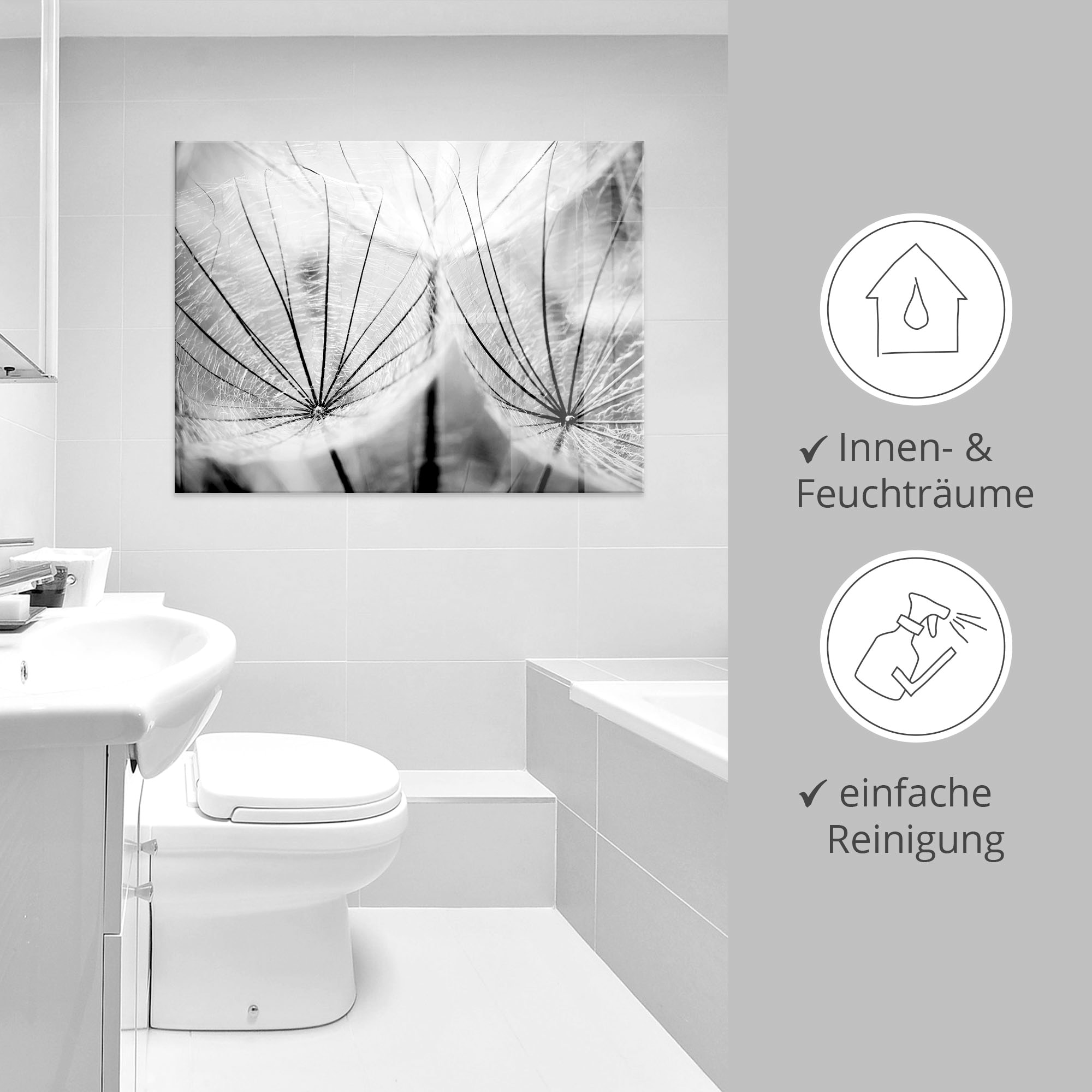 Artland Glasbild »Pusteblume in schwarzweiß« Blumen 1 Stk. tlg. in verschiedenen Größen