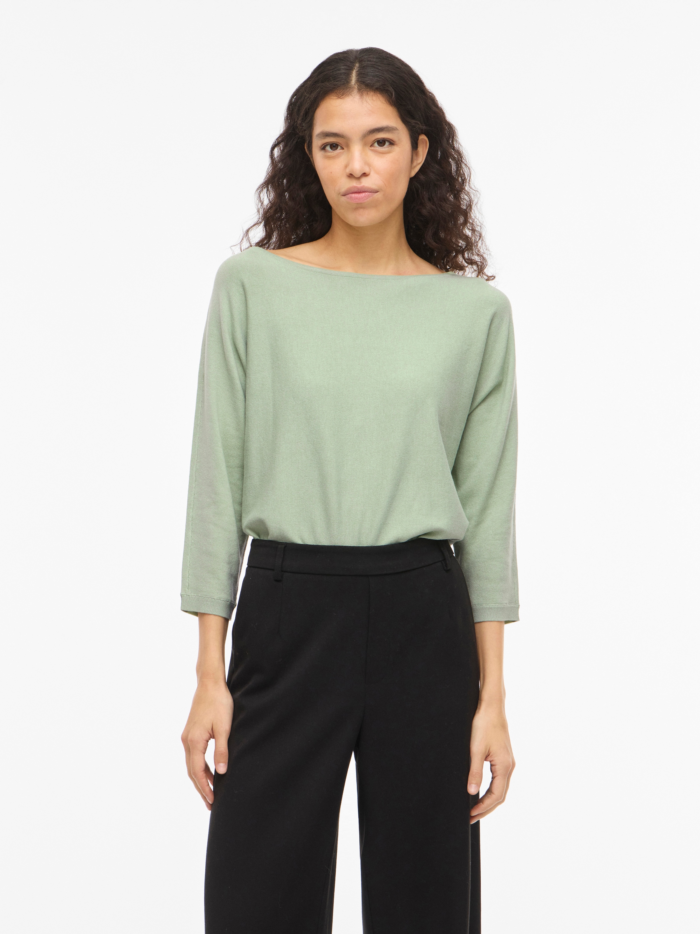 Vila 3/4 Arm-Pullover »VIMALU BOATNECK 3/4 SLEEVE KNIT TOP-NOOS« Materialmix, loose fit
