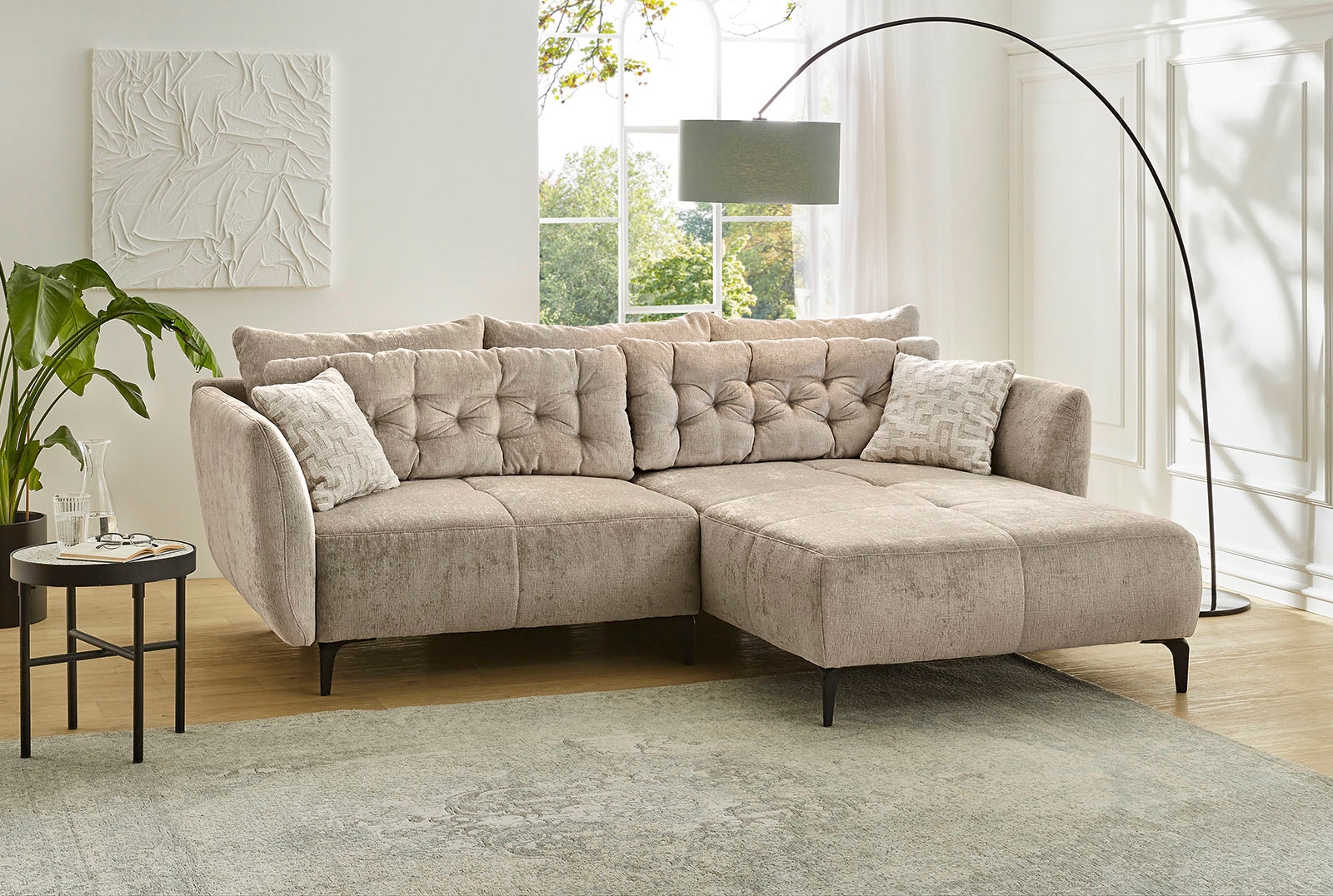 Jockenhöfer Gruppe Ecksofa "Salo L-Form, B: 251 cm" im Retrolook mit Wellenfederung, mit Zierkissen