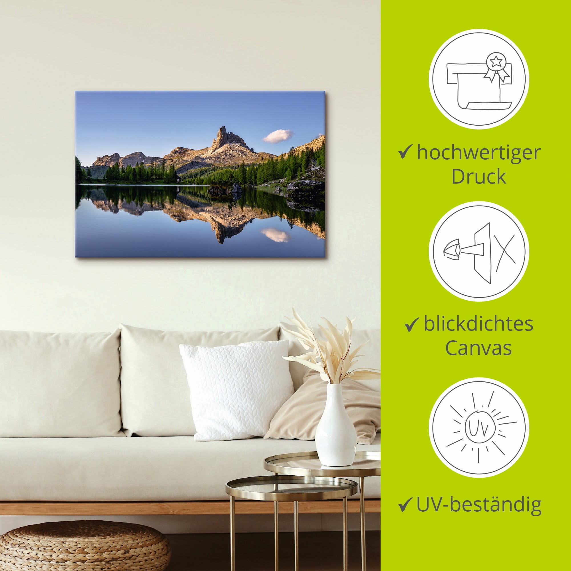 Artland Leinwandbild »Lago Di Federa in den Dolomiten« Gewässer 1 Stk. tlg. auf Holzrahmen gespannt