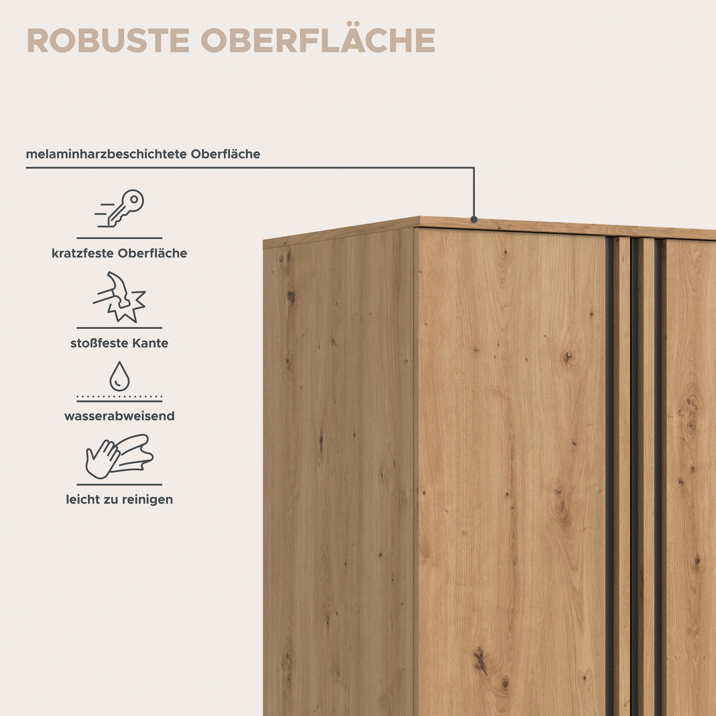 Home affaire Kleiderschrank »ALVA, Breite 80 cm, mit griffloser Front in Paneeloptik, Schrank« Schlafzimmerschrank in weiteren Ausführungen erhältlich,  2 Türen, 1 Kleiderstange, 1 Einlegeboden