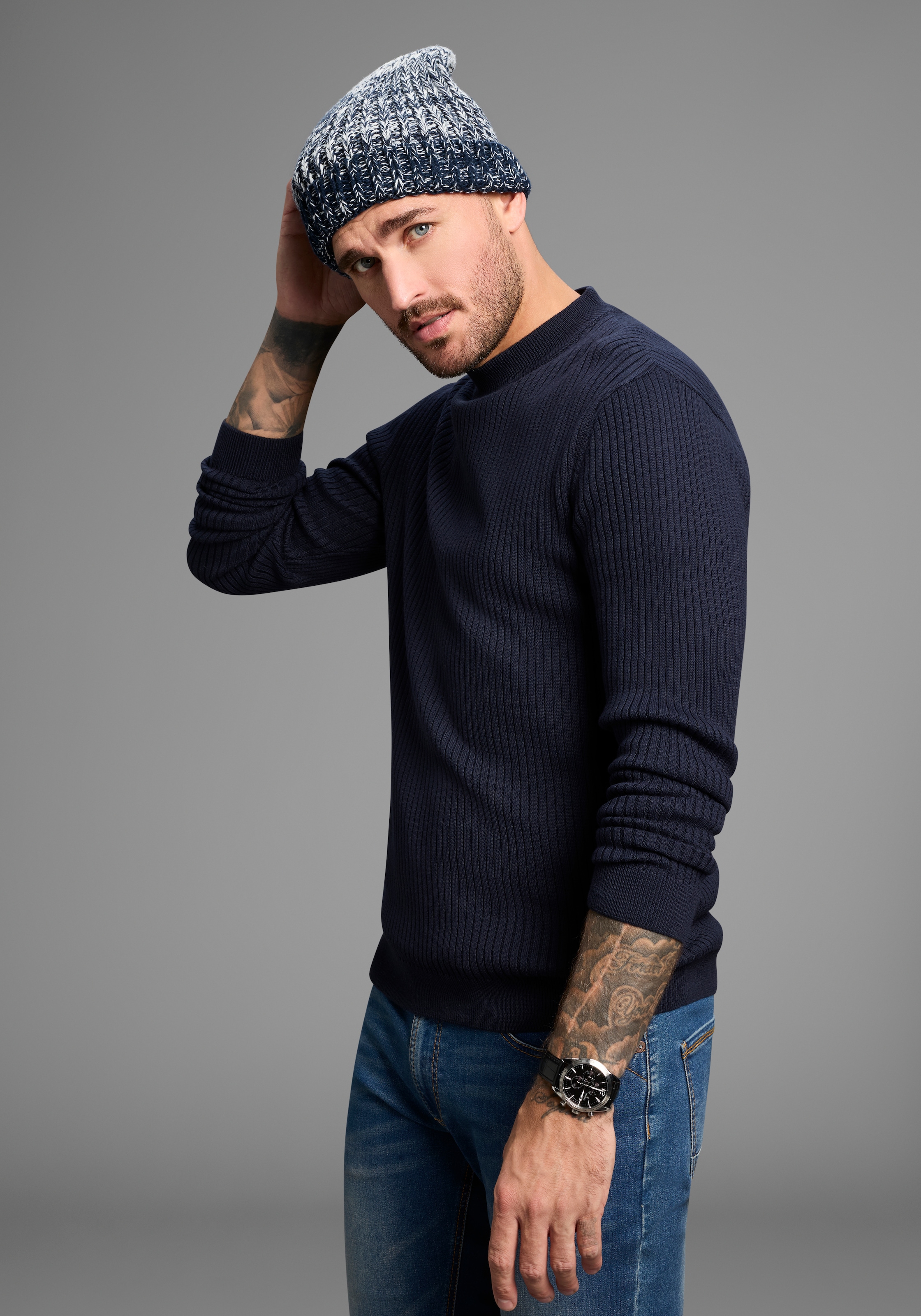 Man's World Strickmütze in auffälliger Melange-Optik - NEW