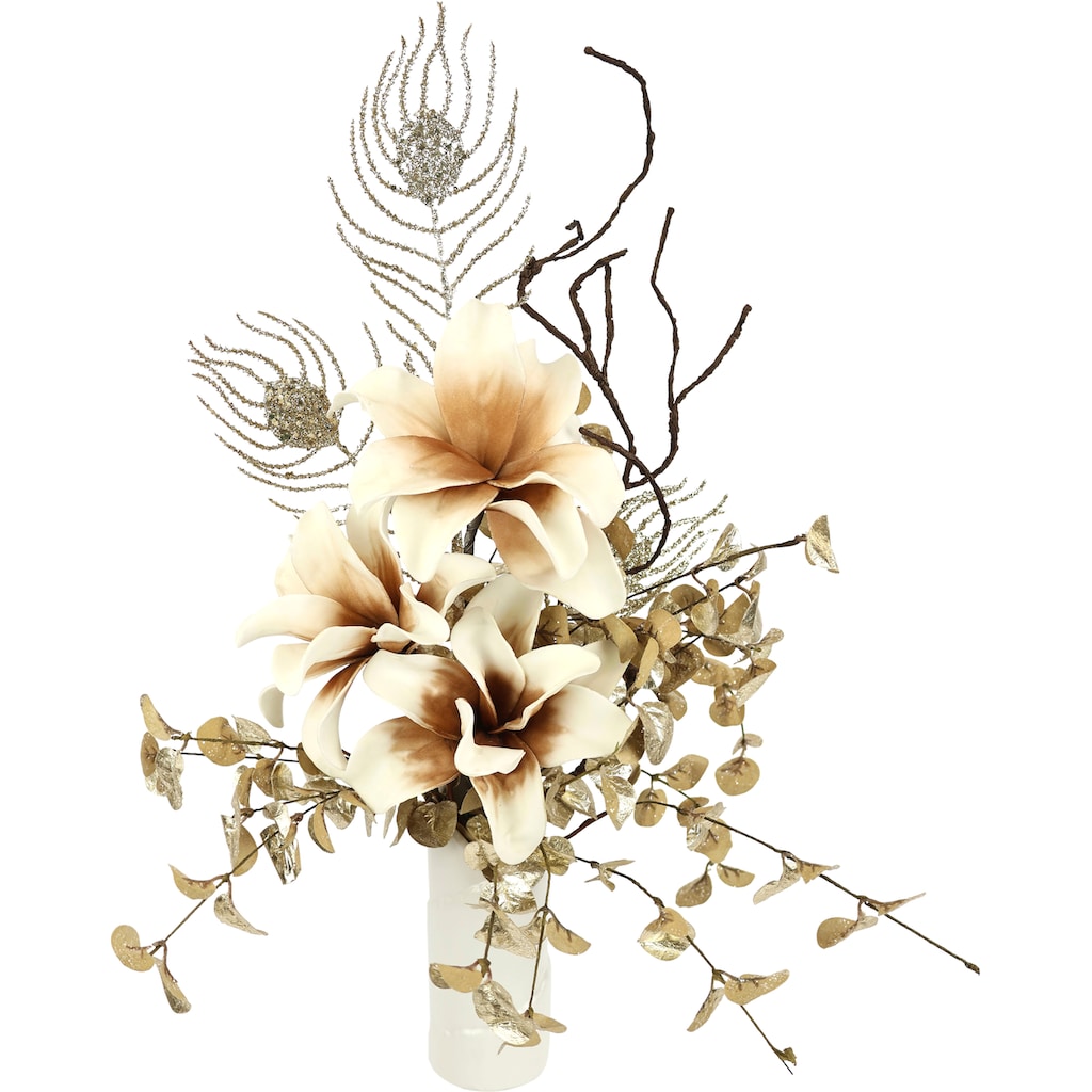 I.GE.A. Winterliche Kunstpflanze »Gesteck, Soft-Magnolie in Vase, festliche Weihnachtdeko,«