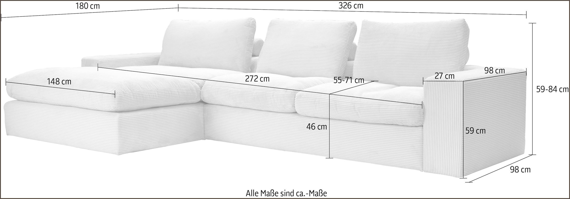 alina Ecksofa »Sandy«, mit Recamiere, in modernem Cordstoff
