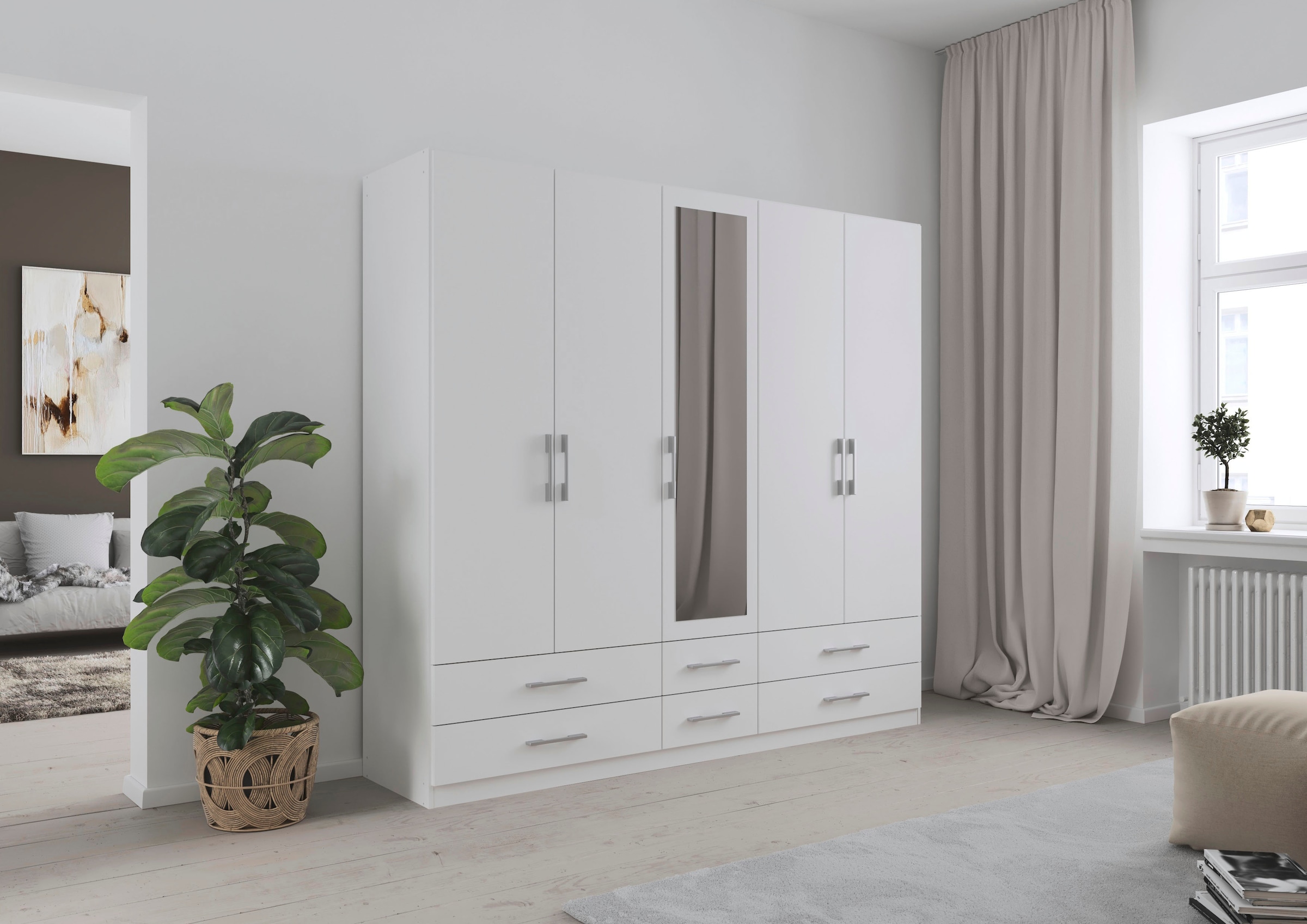 rauch Kleiderschrank »Schrank Garderobenschrank Mehrzweckschrank Schlafzimmer HERSBRUCK« 3 verschiedene Ausstattungen BASIC/CLASSIC/PREMIUM (inkl. SOFT-CLOSE),  mit großzügigen Schubladen sowie Spiegeltüren MADE IN GERMANY
