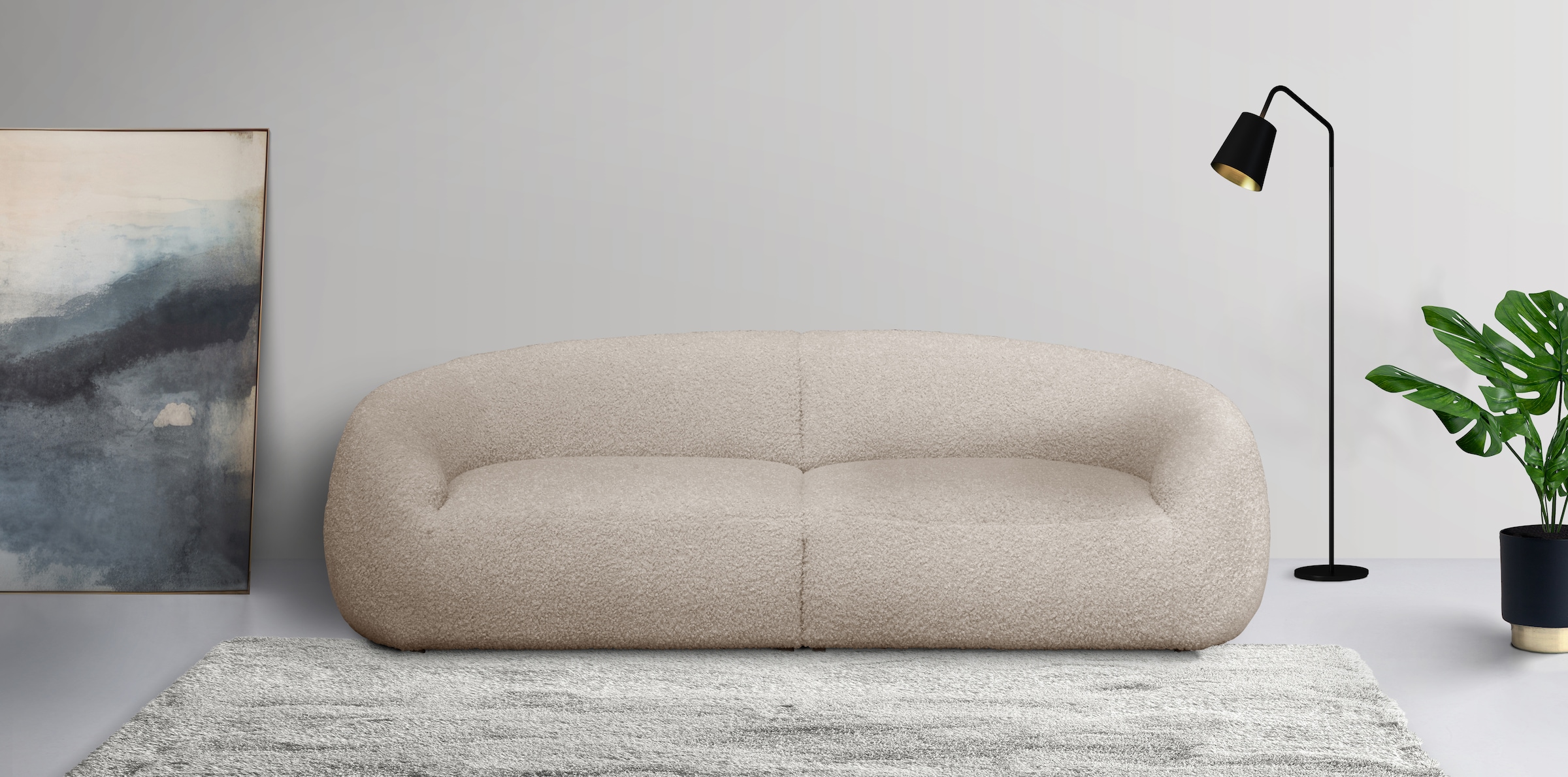 LeGer Home by Lena Gercke Big-Sofa »YANI Designersofa, organische Form, Maße B/T/H: 240/64/81 cm«, mit Wellenunterfederung, auch in Bouclé, passend zur Serie