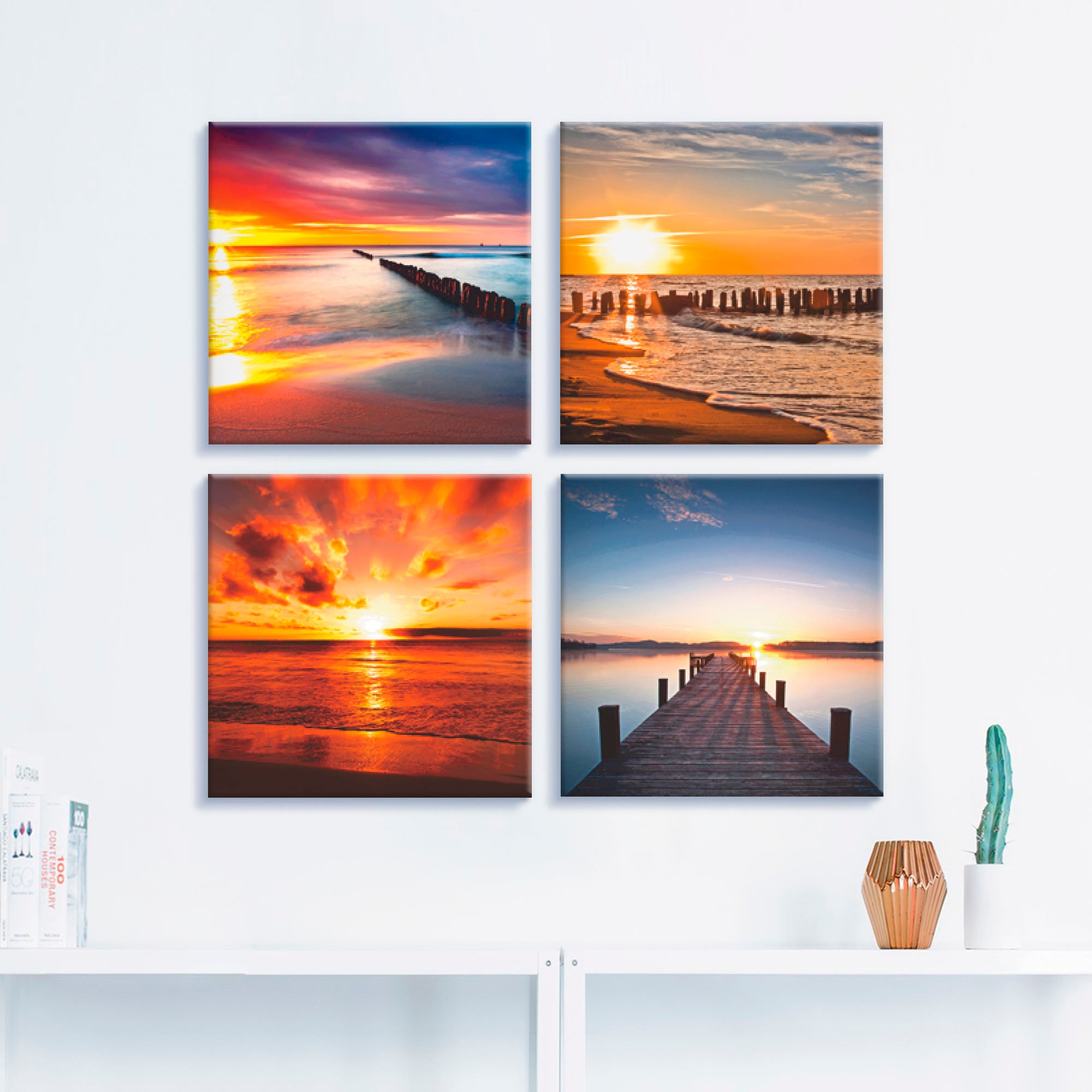 Artland Leinwandbild »Ostsee Strand Sonne Sonnenuntergang«, Strand, (4 St.), 4er Set, verschiedene Größen