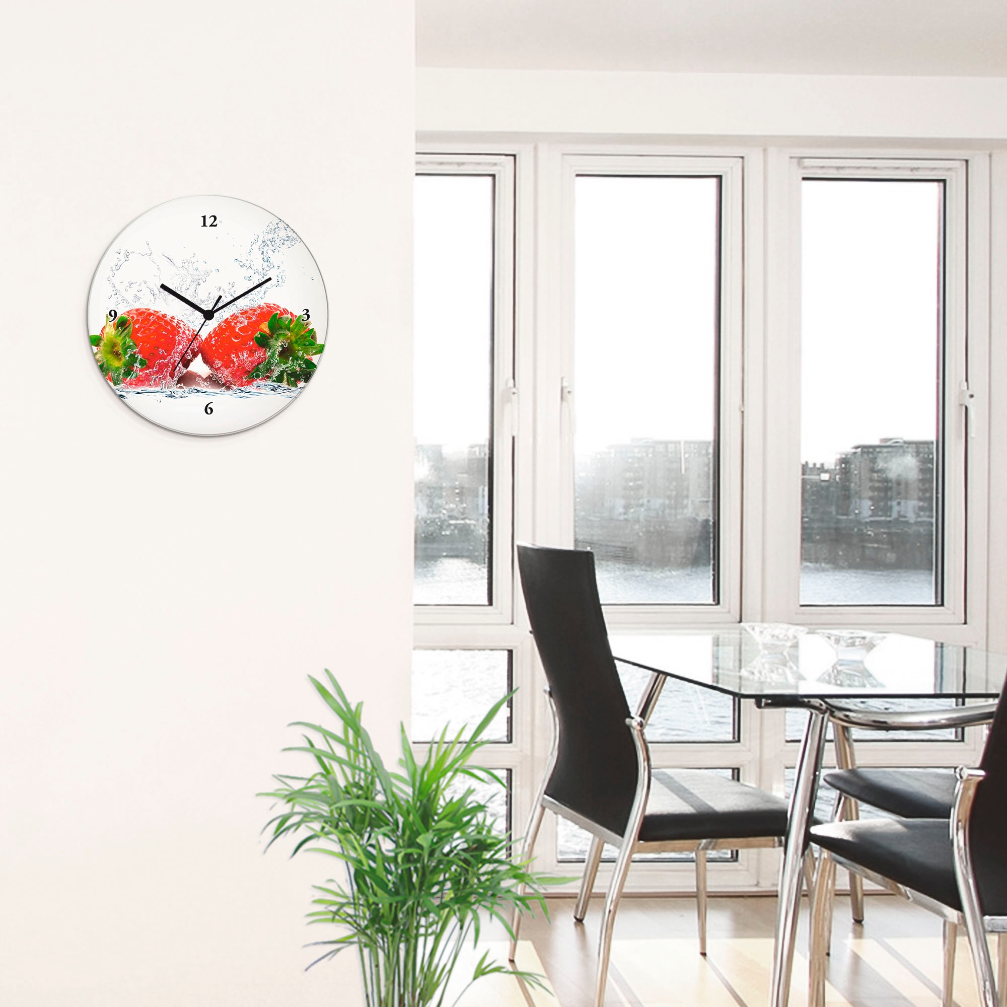 Artland Wanduhr »Erdbeeren mit Spritzwasser« wahlweise mit Quarz- oder Funkuhrwerk, lautlos ohne Tickgeräusche