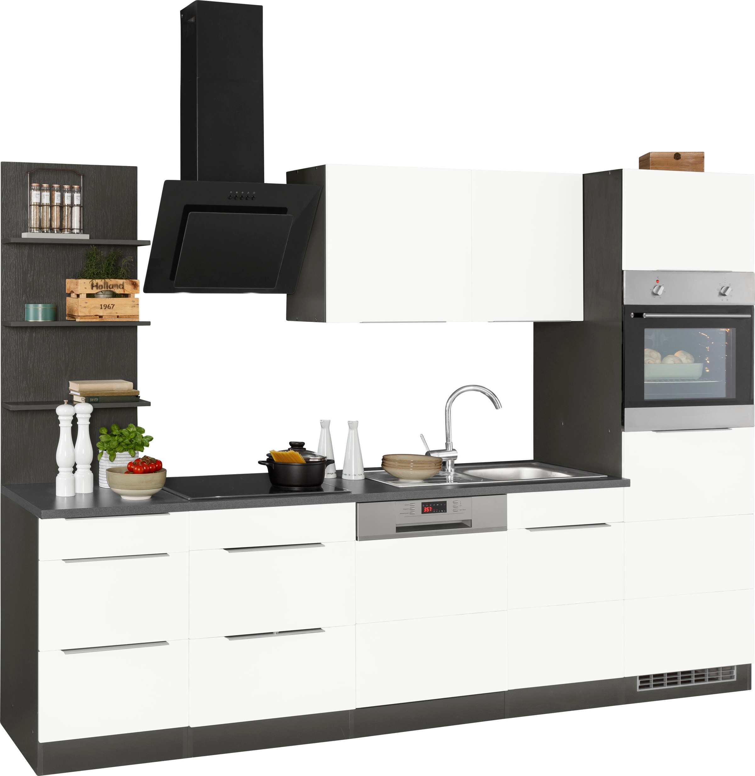 KOCHSTATION Küchenzeile »KS-Brindisi Breite 280 cm« wahlweise mit E-Geräten und Induktion, mit MDF-Fronten und Regal