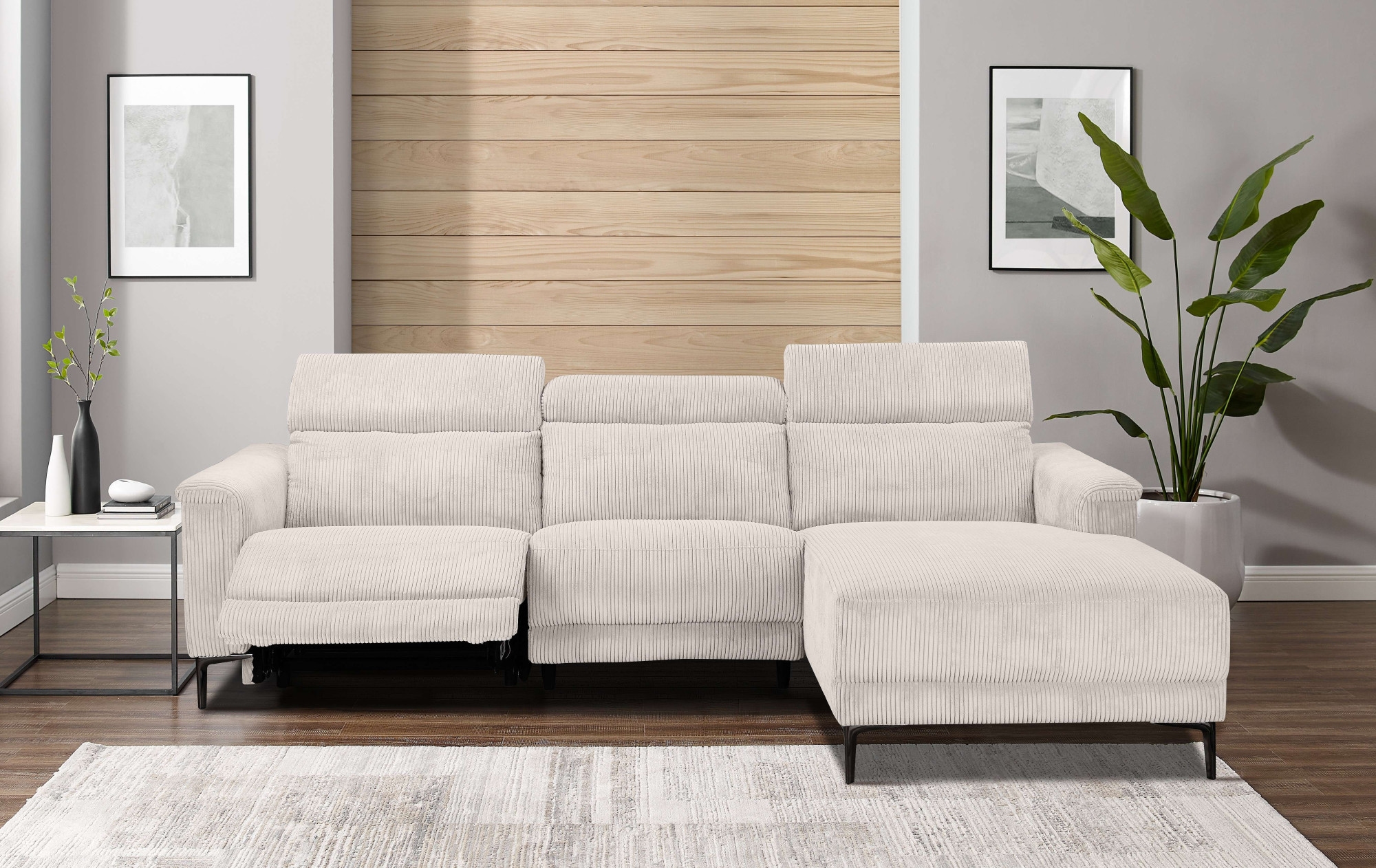 Places of Style Ecksofa »Lund in Cord, L-Form, 261 cm, manuelle und elektr. Relaxfunktion,«, USB-A und Kopfteilverstellung