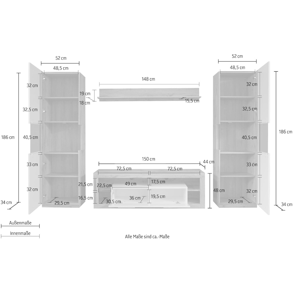 INOSIGN Wohnwand »Gwendolyn«, (Set, 4 St.), pflegeleichtes Design, Beleuchtung optional, vielseitig kombinierbar