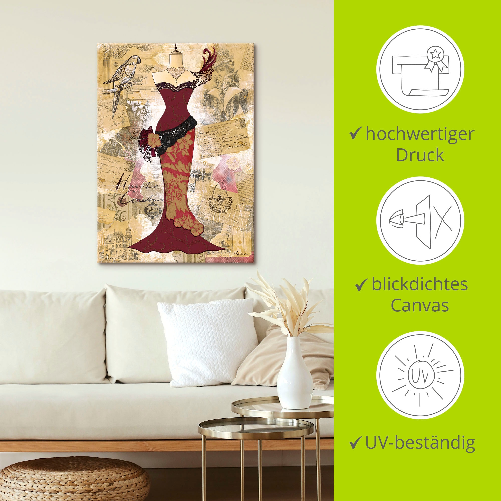 Artland Wandbild »Antikes Kleid - Collage«, Mode, (1 St.), als Alubild, Outdoorbild, Leinwandbild, Poster in verschied. Größen