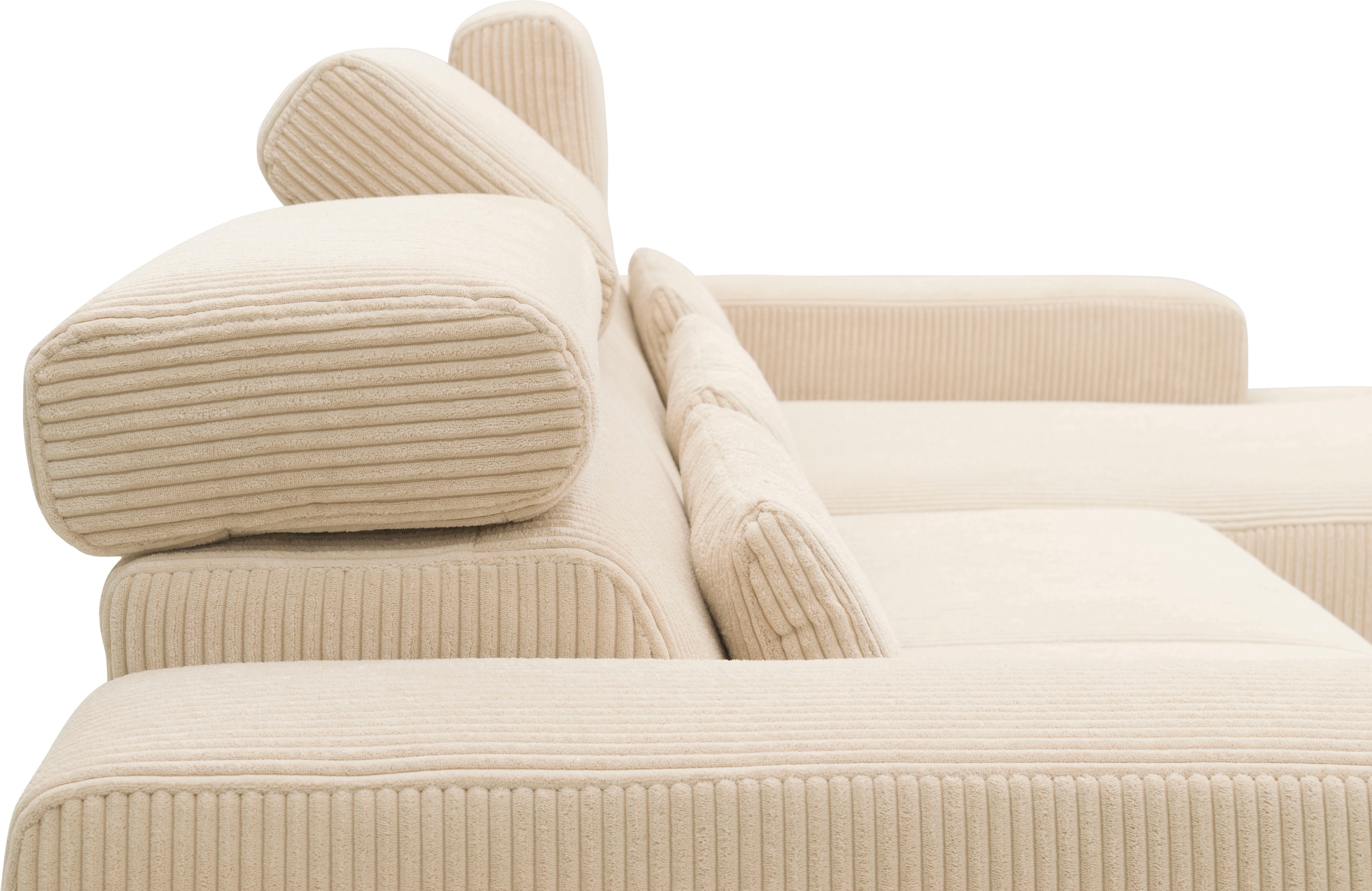 DOMO collection Ecksofa »Brandon B/T: 289/177 cm, belastbar bis 140kg/ Sitz, L-Form«, ohne Sitztiefenverstellung, Cord, creme